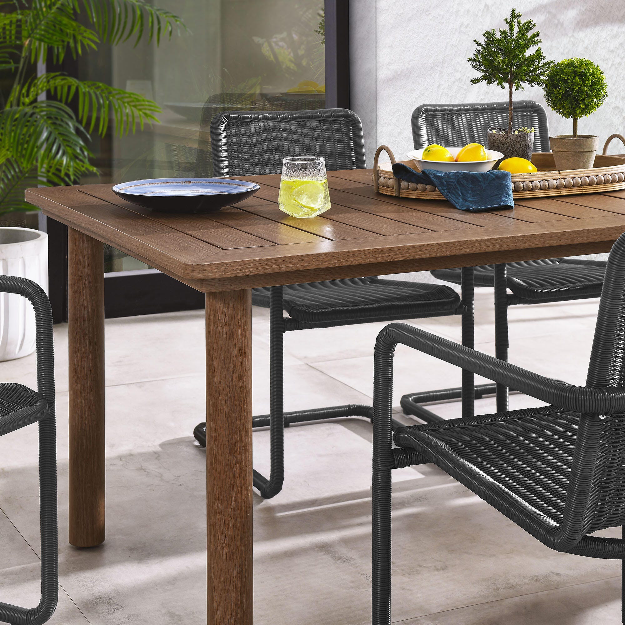 Modway Abacus Outdoor Dining Table and 6 Armchairs, Slate/Walnut, large