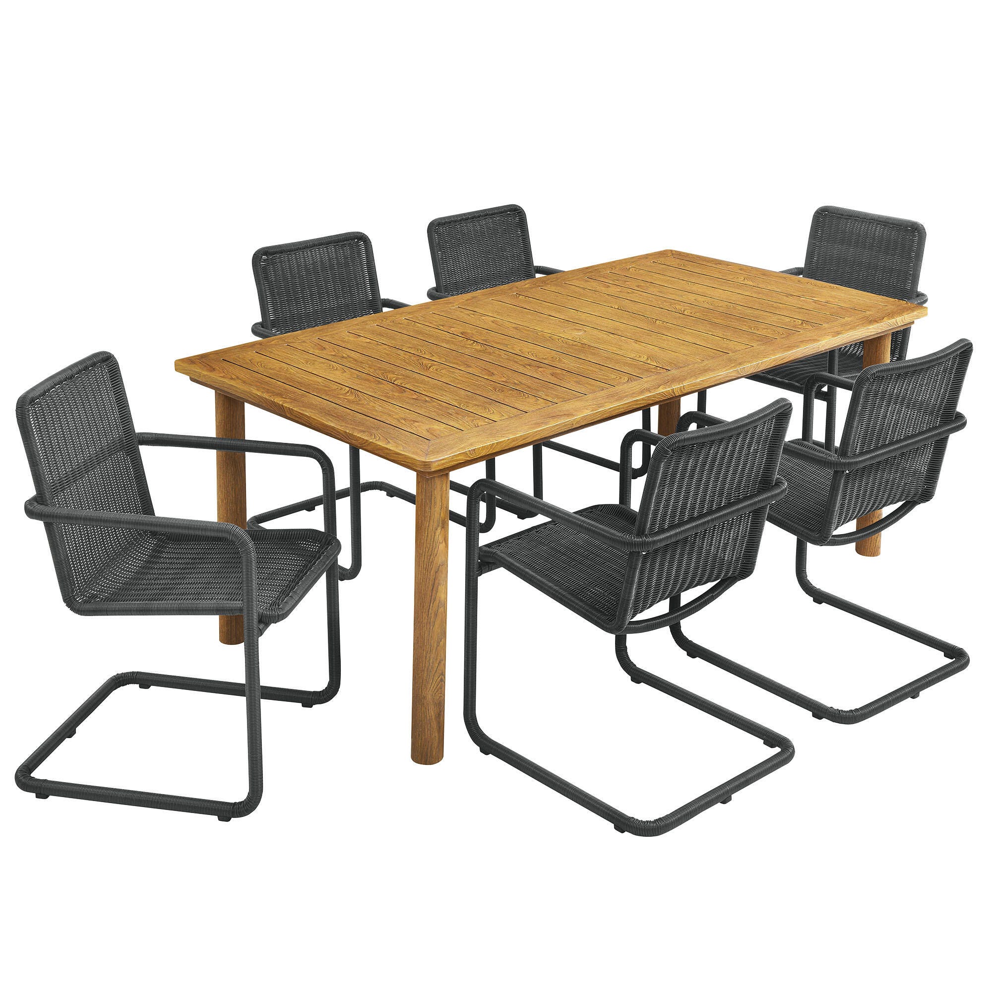 Modway Abacus Outdoor Dining Table and 6 Armchairs, Slate/Natural, large