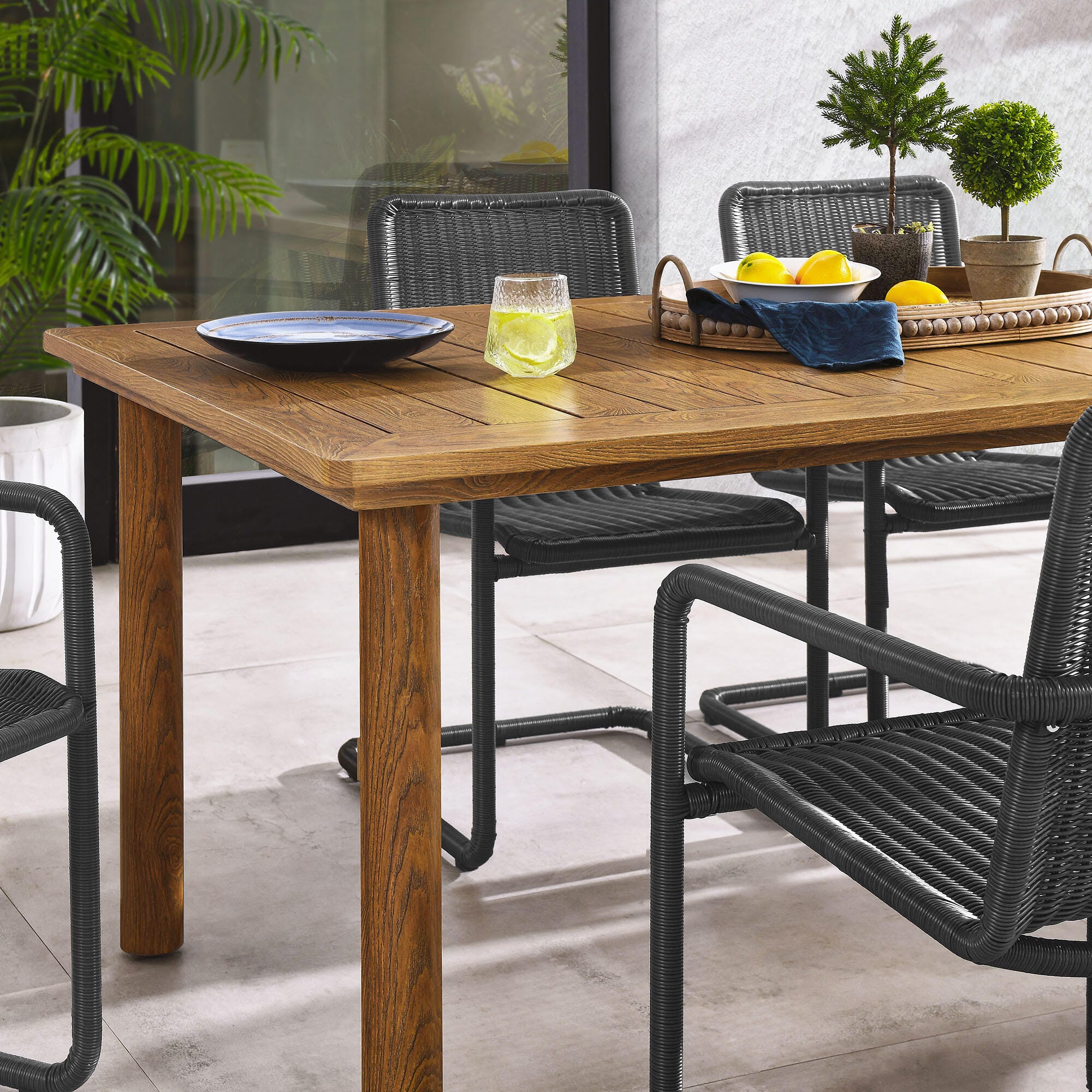 Modway Abacus Outdoor Dining Table and 6 Armchairs, Slate/Natural, large