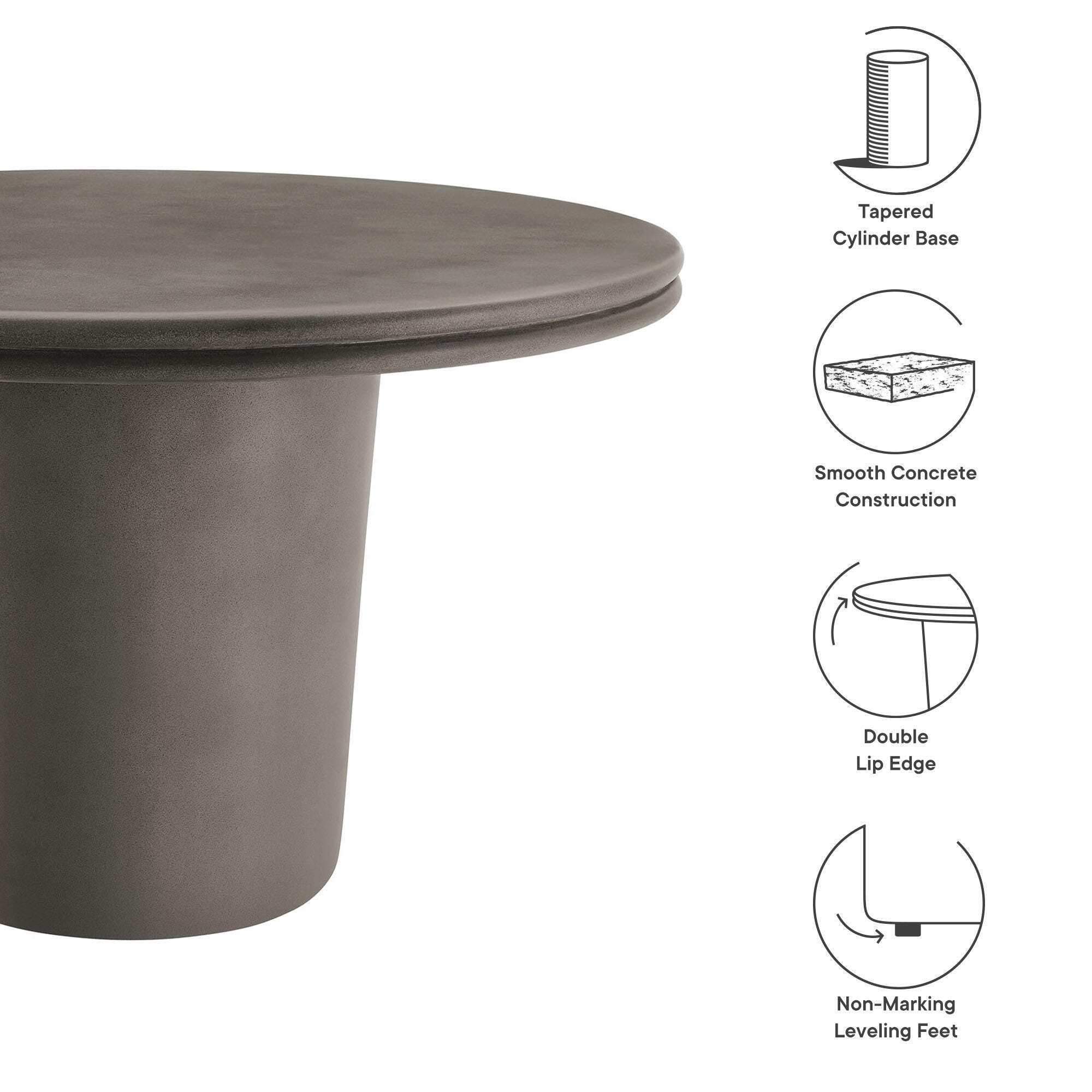 Modway Brion Outdoor Dining Table, Gray, large