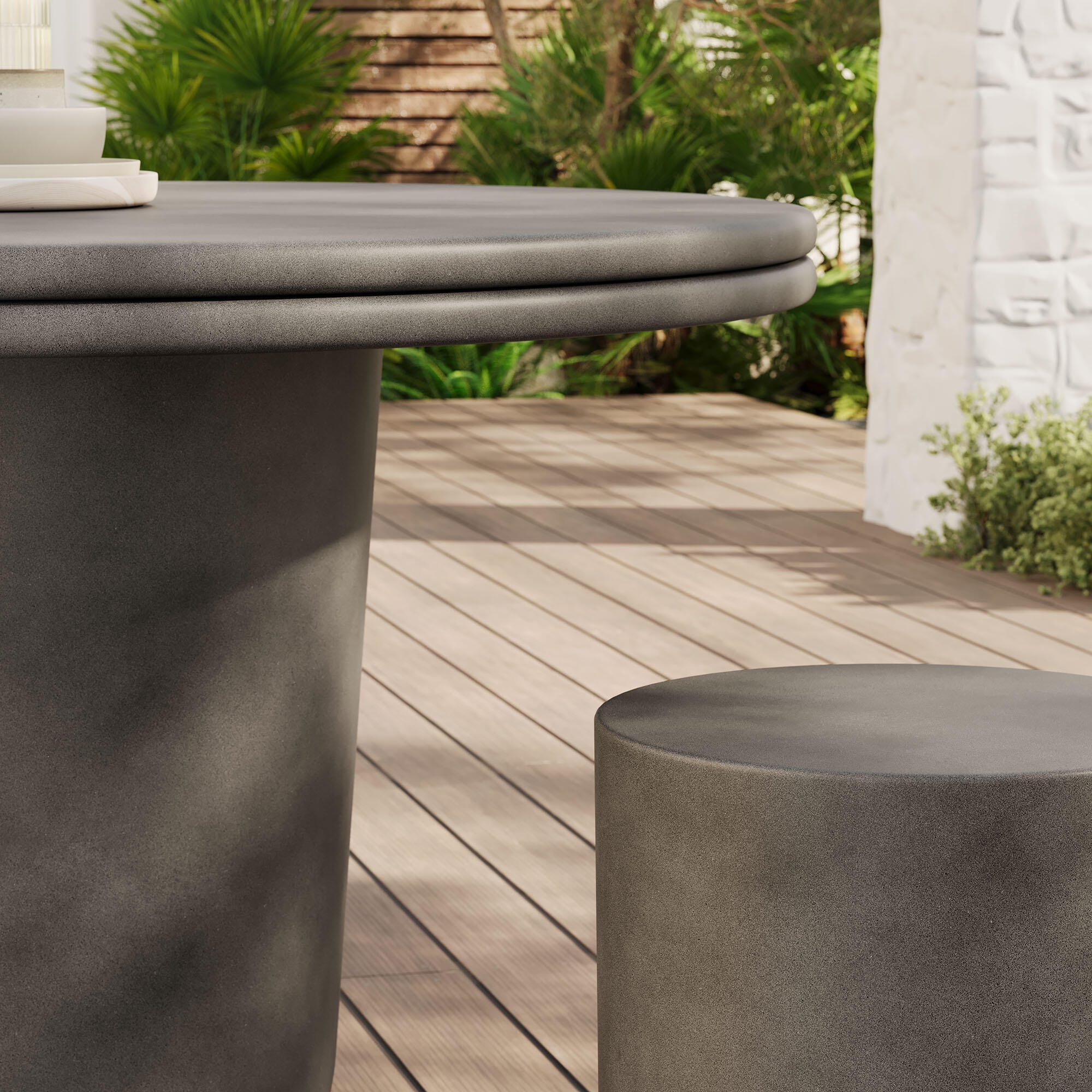 Modway Brion Outdoor Dining Table and 4 Stools, Gray, large