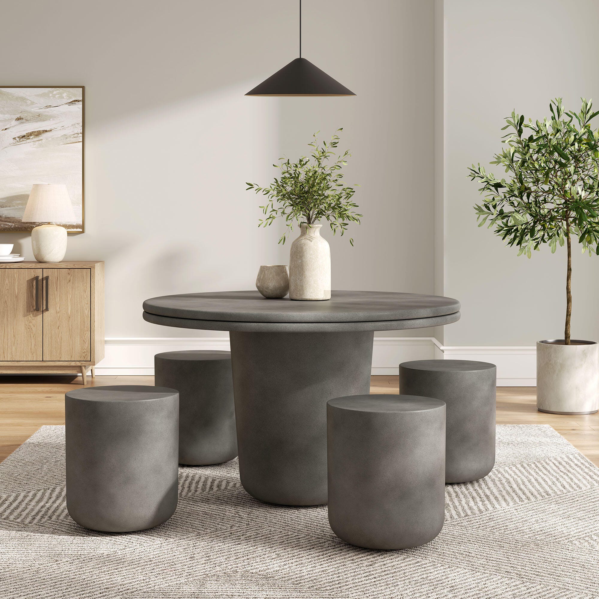Modway Brion Outdoor Dining Table and 4 Stools, Gray, large