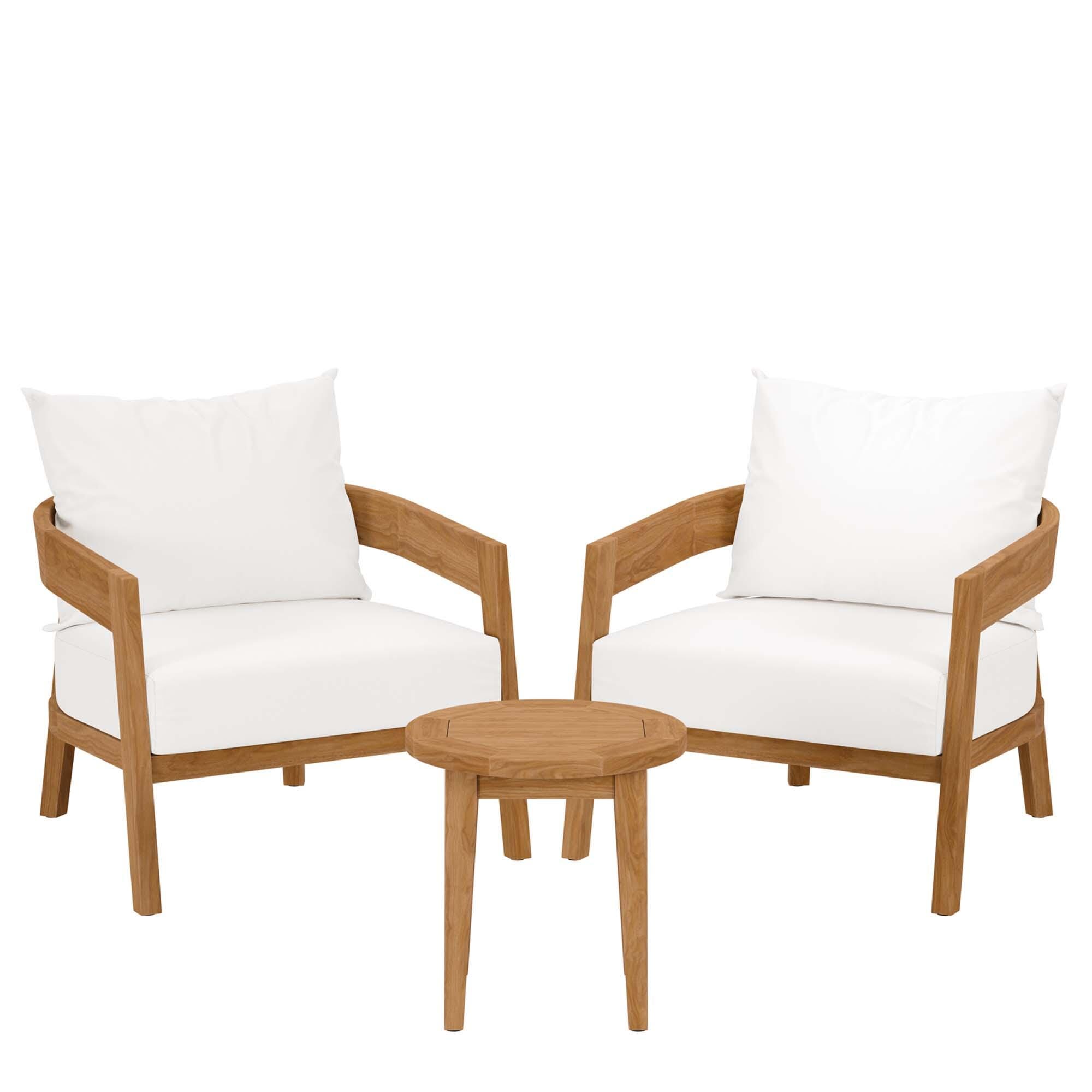Modway Brisbane Outdoor Side Table and 2 Chairs, Natural/White, large
