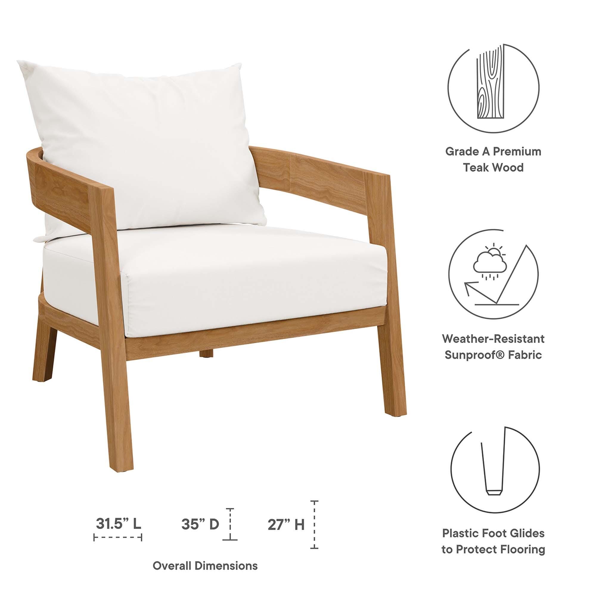 Modway Brisbane Outdoor Side Table and 2 Chairs, Natural/White, large