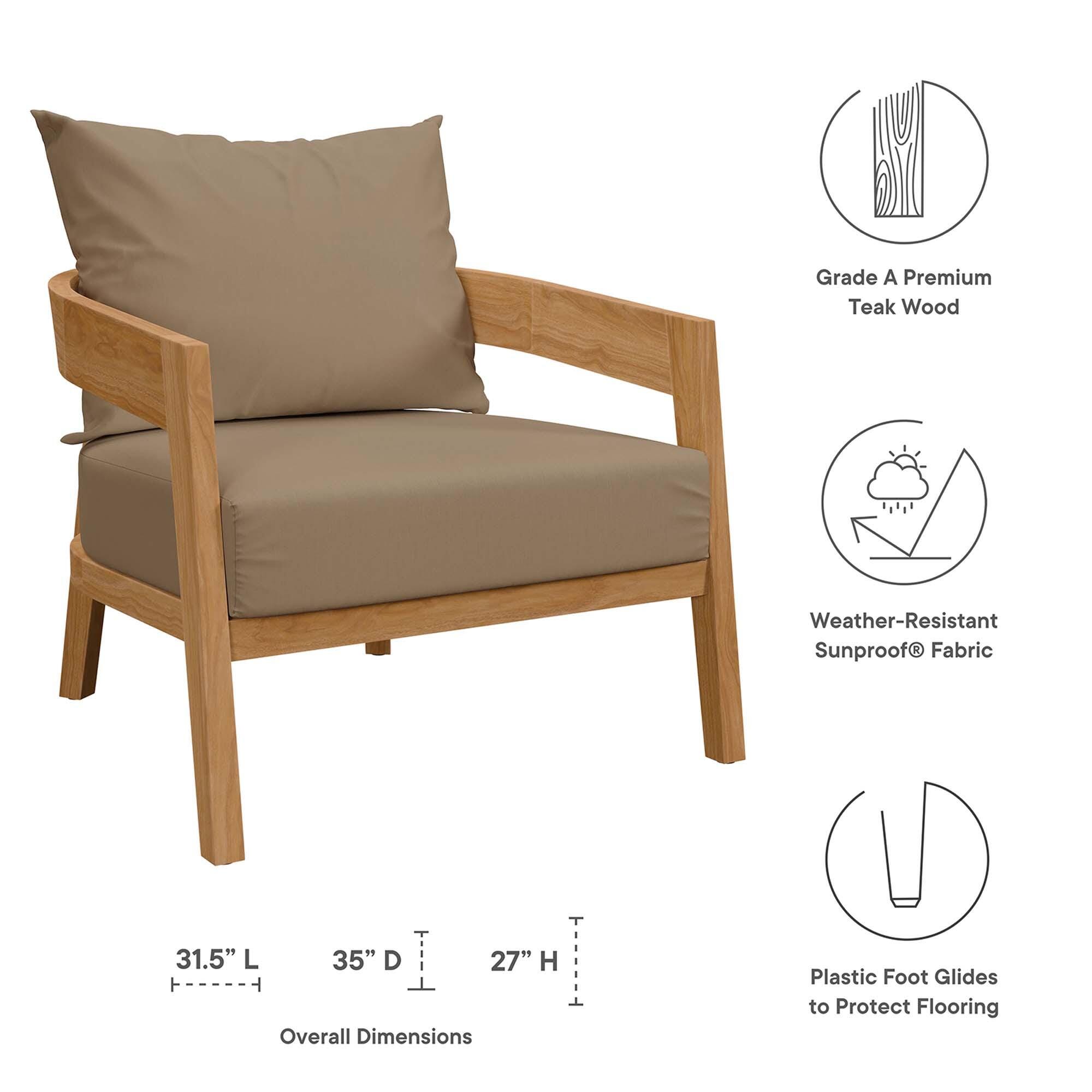 Modway Brisbane Outdoor Side Table and 2 Chairs, Natural/Light Brown, large