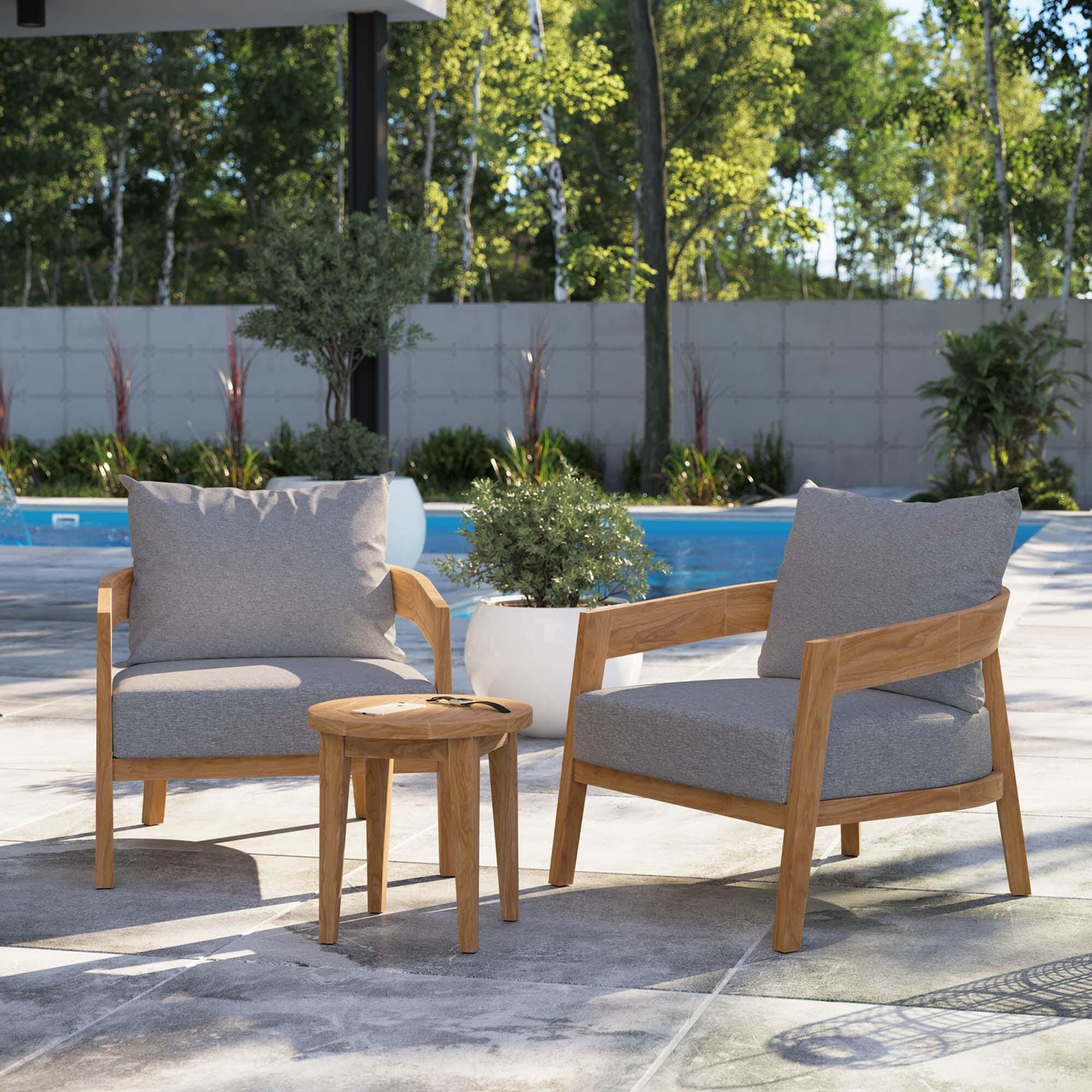 Modway Brisbane Outdoor Side Table and 2 Chairs, Natural/Gray, rollover