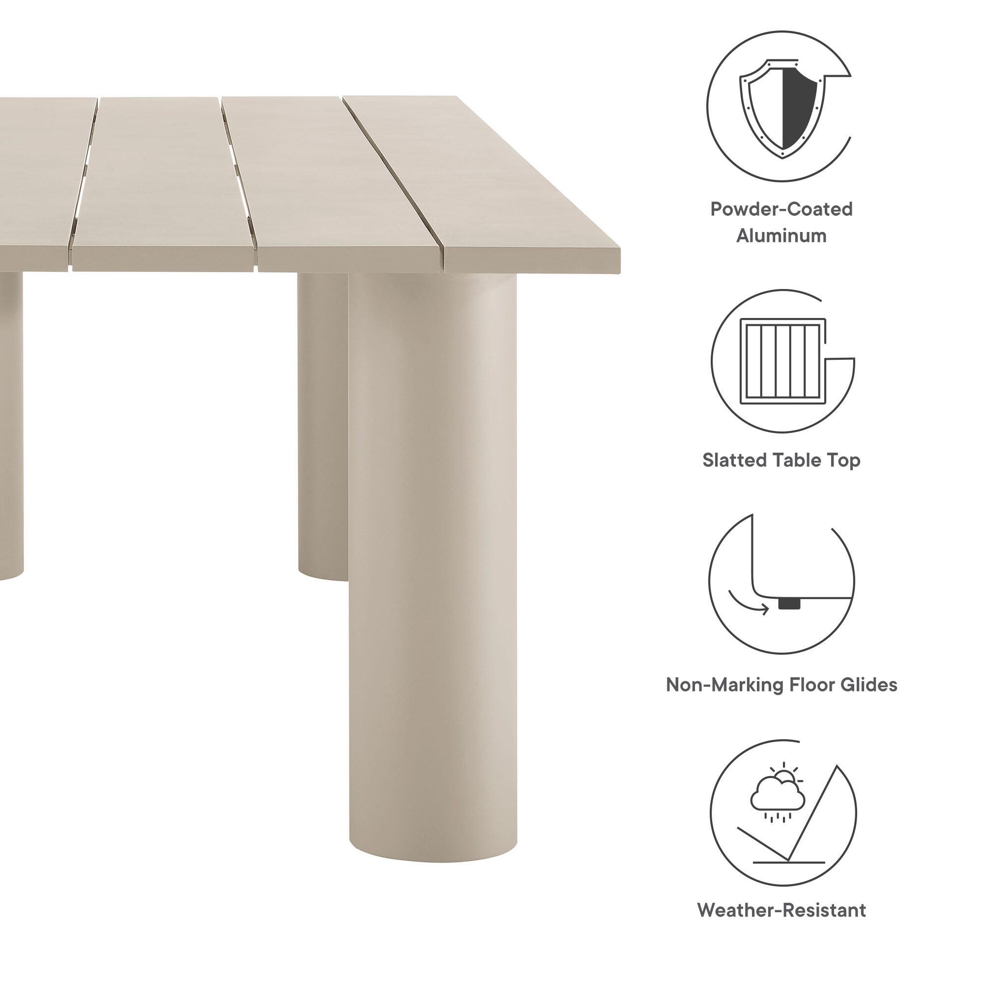 Modway Nautica Rectangular Outdoor Dining Table, Taupe, large