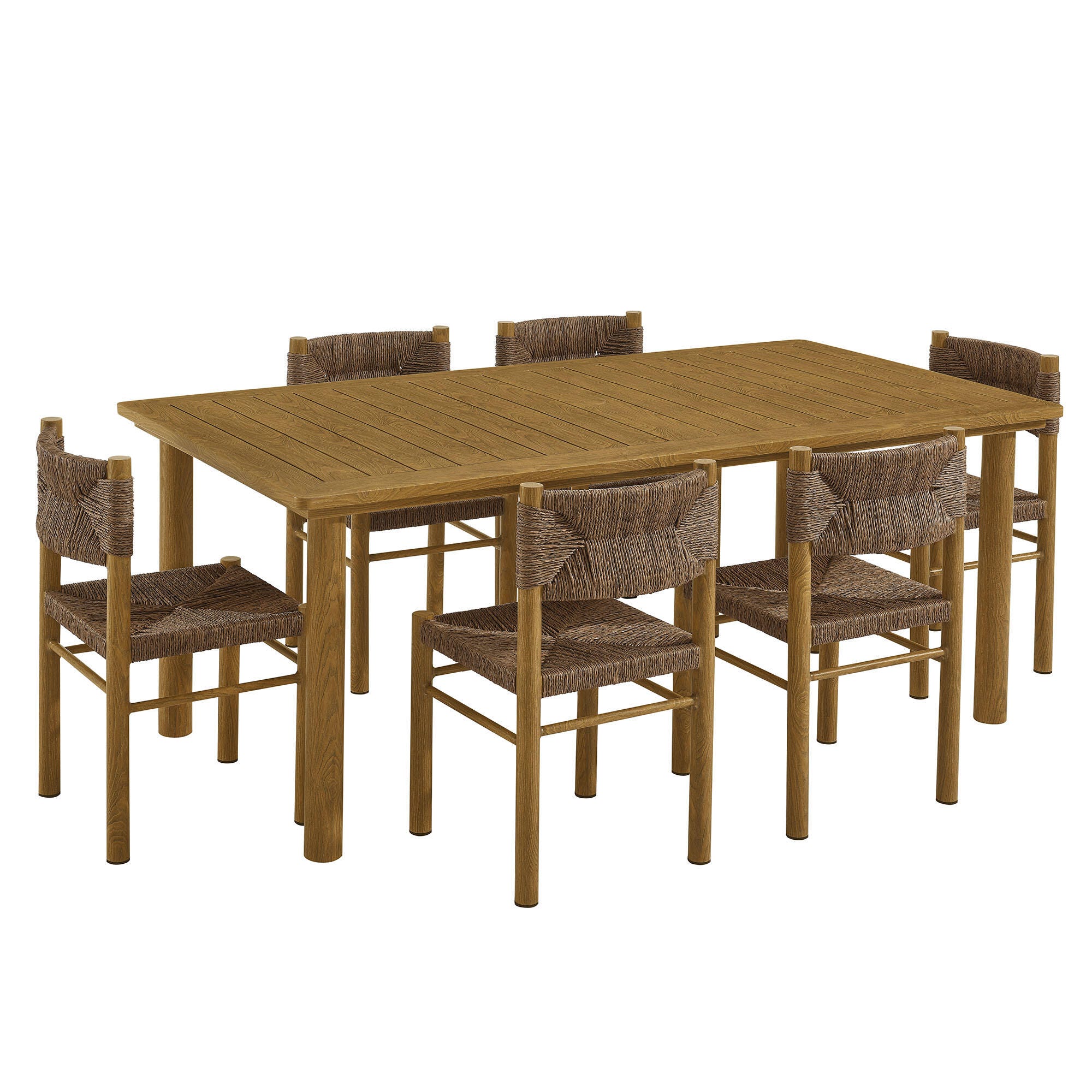 Modway Parkland Outdoor Dining Table and 6 Chairs, Natural, large