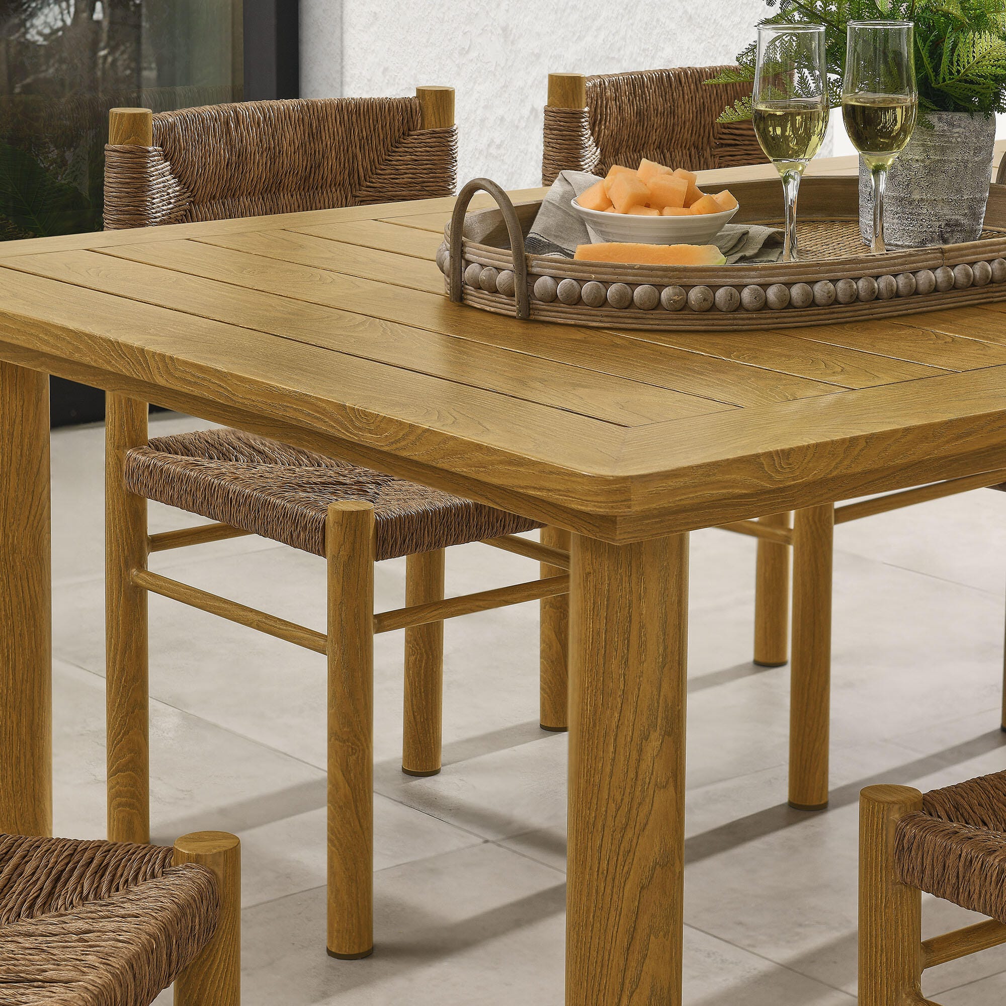 Modway Parkland Outdoor Dining Table and 6 Chairs, Natural, large