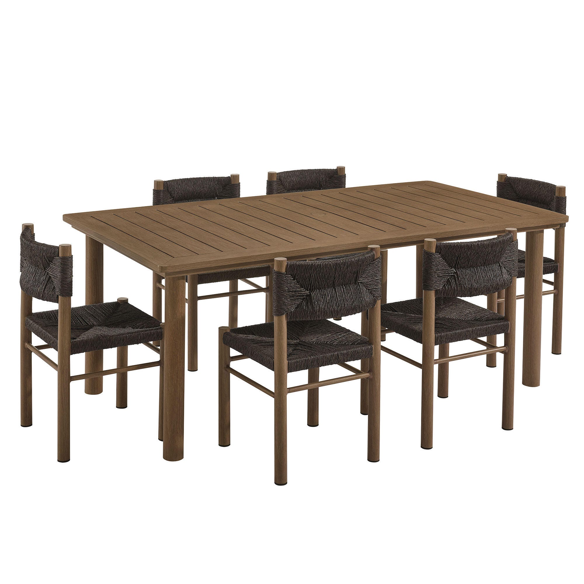 Modway Parkland Outdoor Dining Table and 6 Chairs, Walnut, large