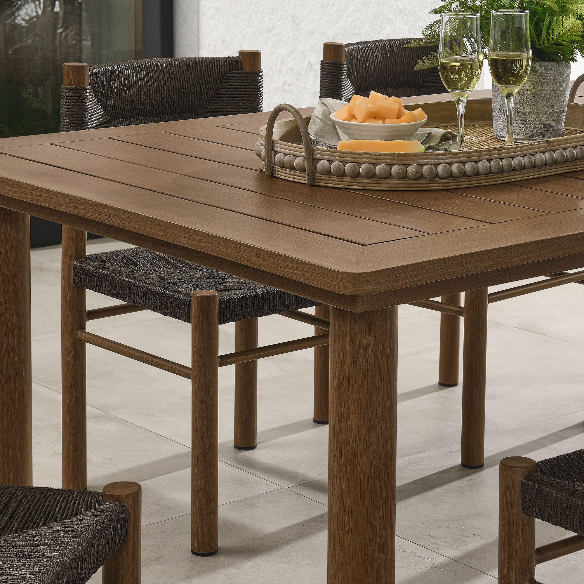 Modway Parkland Outdoor Dining Table and 6 Chairs, Walnut, large
