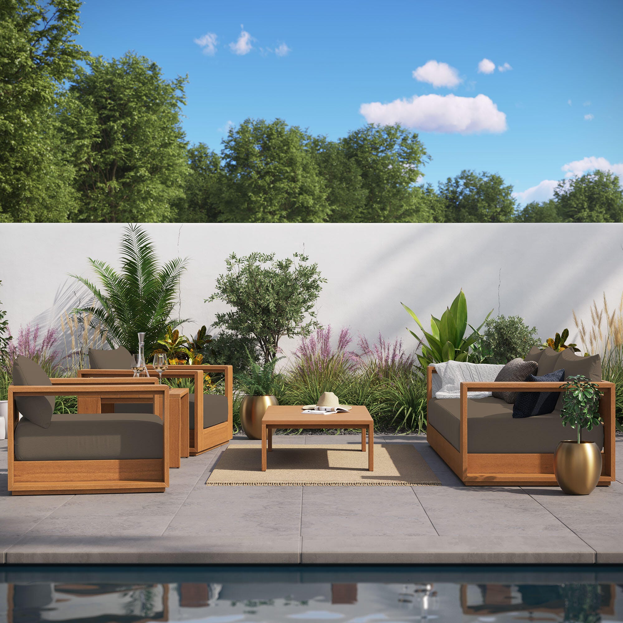 Modway Tahoe Outdoor Conversation Set with Coffee Table | Ashley