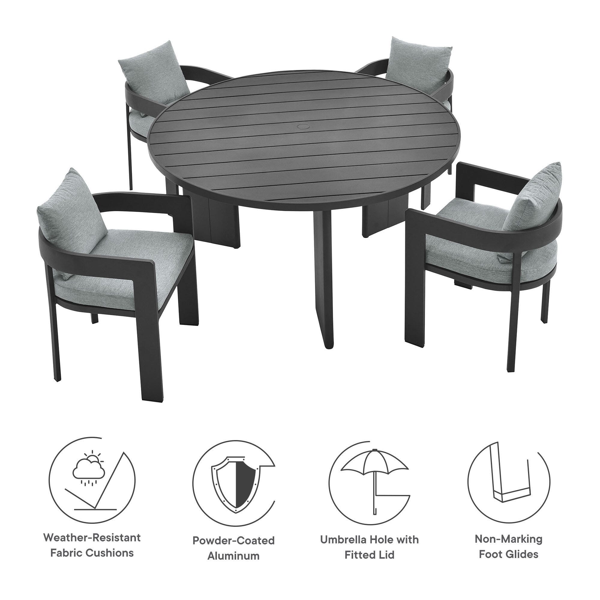 Modway Tahoe Outdoor Dining Table and 4 Chairs, Gray, large