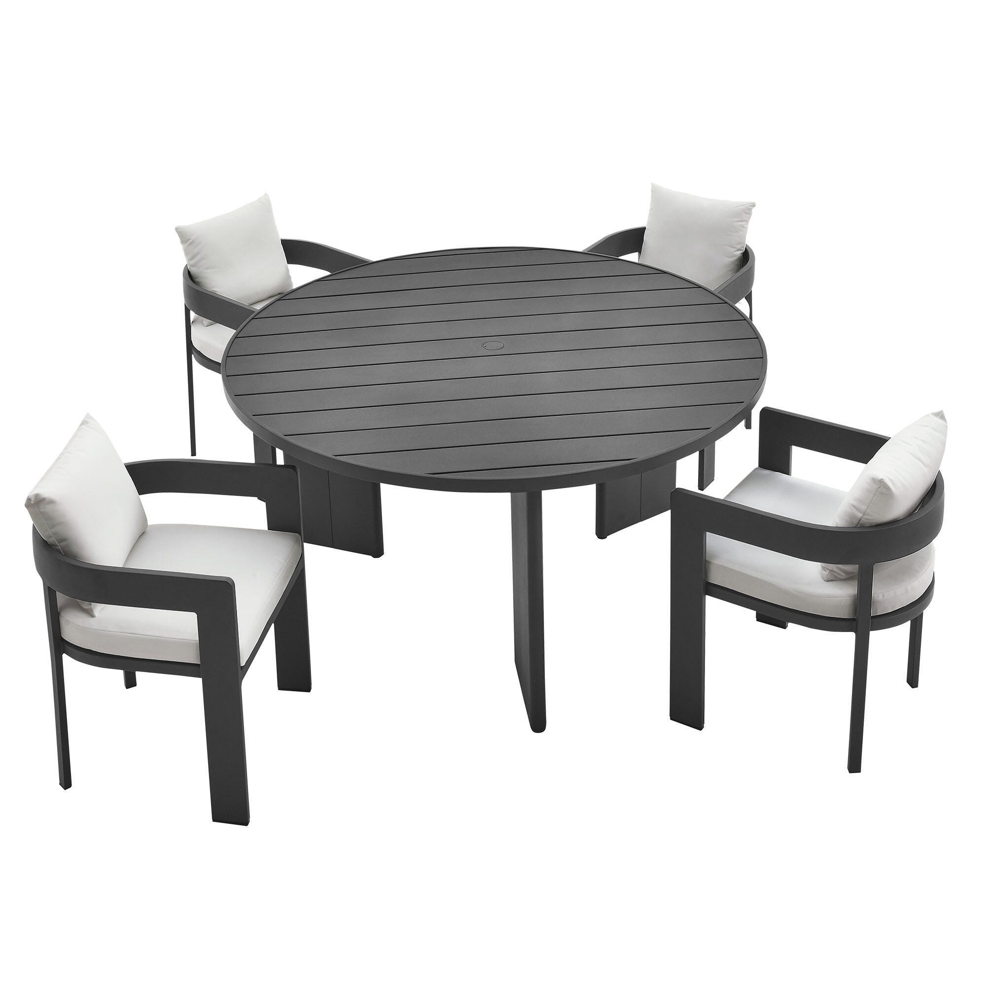 Modway Tahoe Outdoor Dining Table and 4 Chairs, Gray/White, large