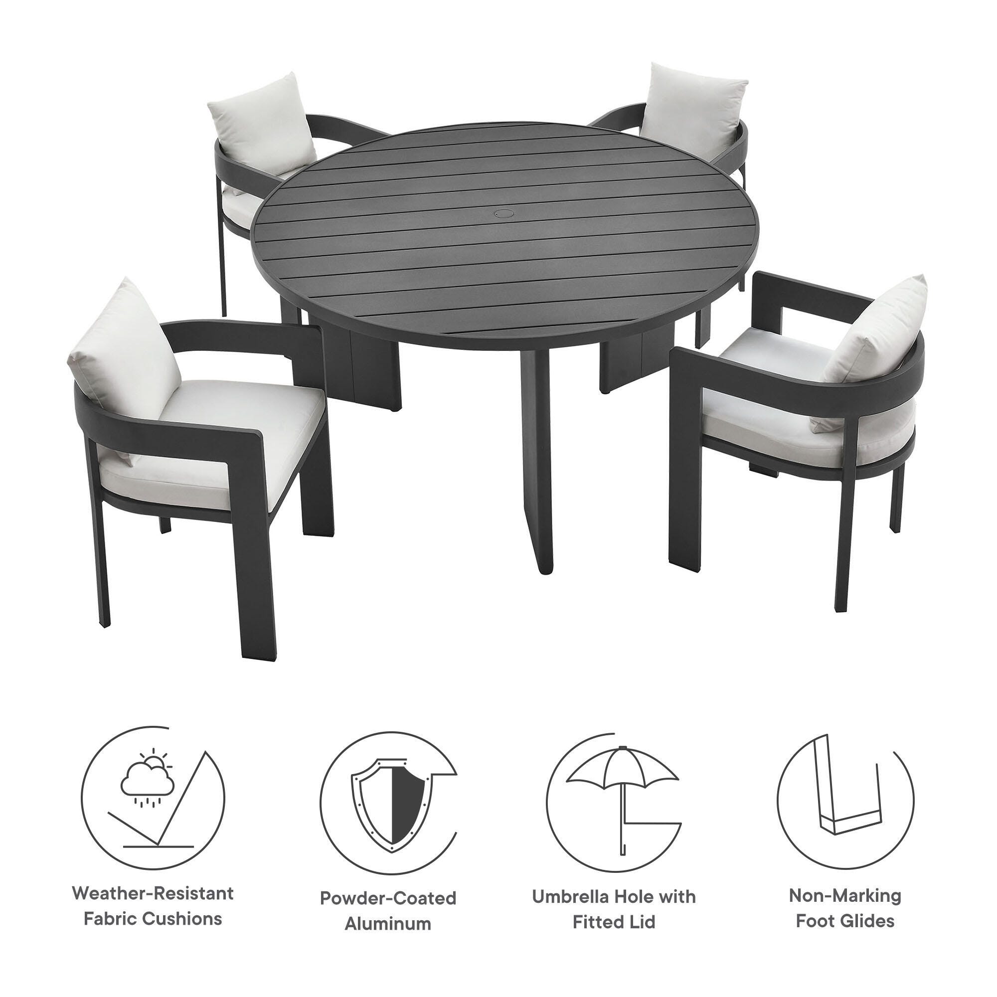 Modway Tahoe Outdoor Dining Table and 4 Chairs, Gray/White, large