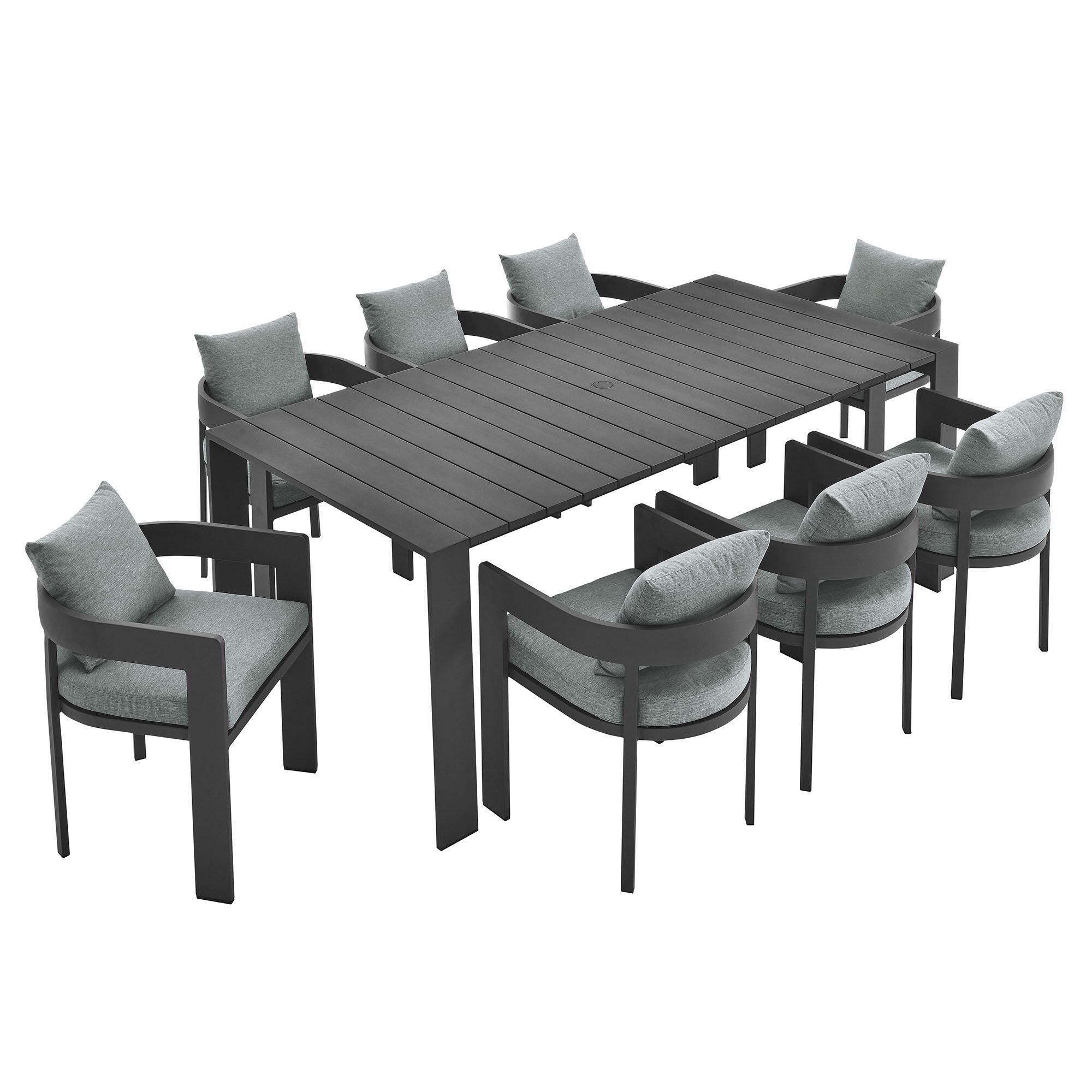 Modway Tahoe Outdoor Dining Table and 8 Chairs, Gray, large