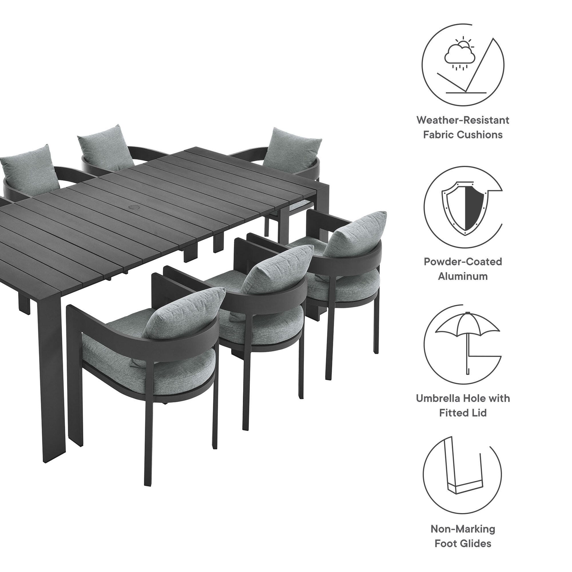 Modway Tahoe Outdoor Dining Table and 8 Chairs, Gray, large