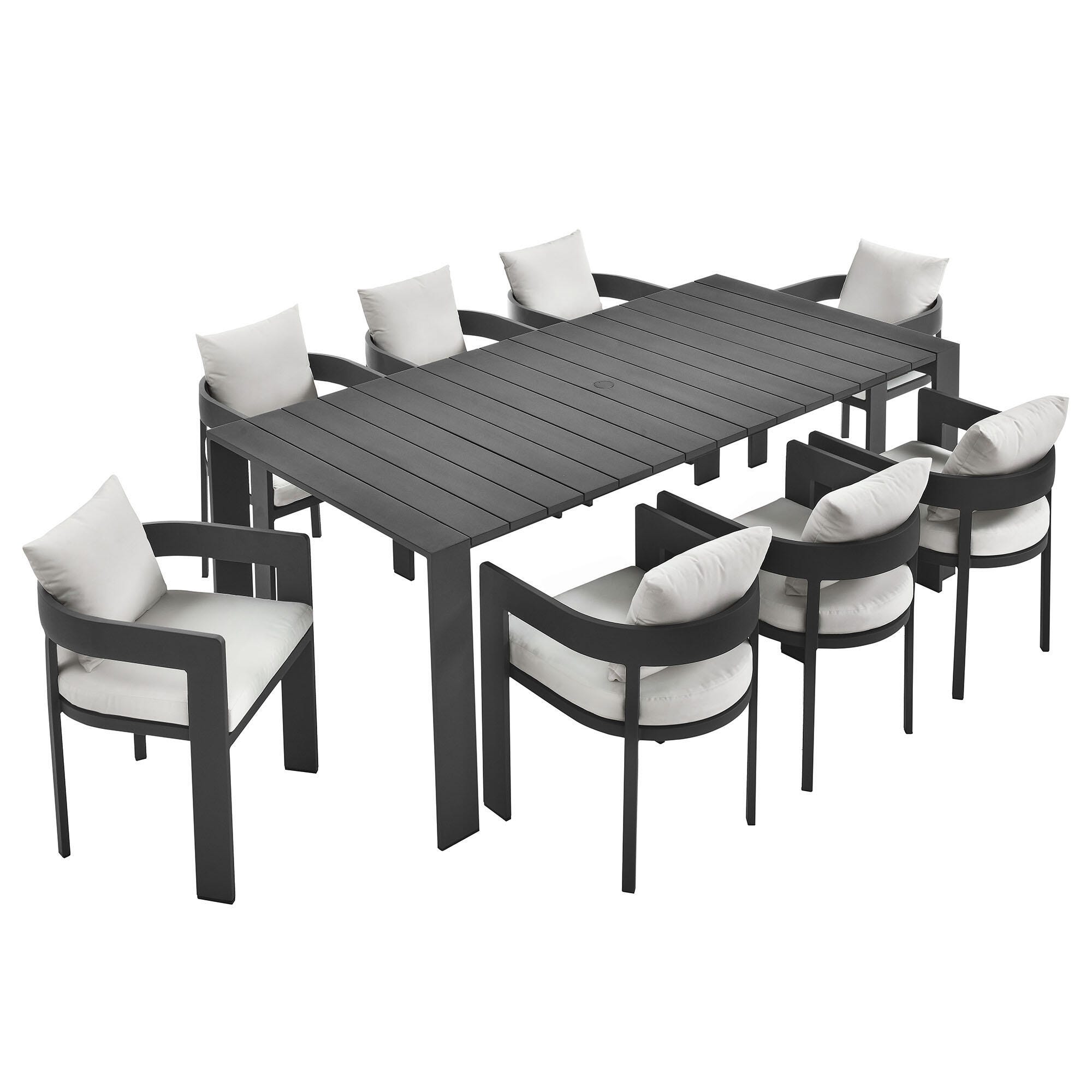 Modway Tahoe Outdoor Dining Table and 8 Chairs, Gray/White, large