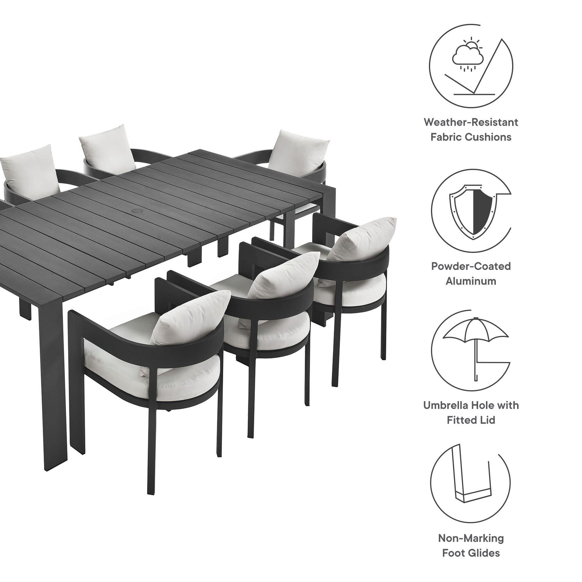 Modway Tahoe Outdoor Dining Table and 8 Chairs, Gray/White, large