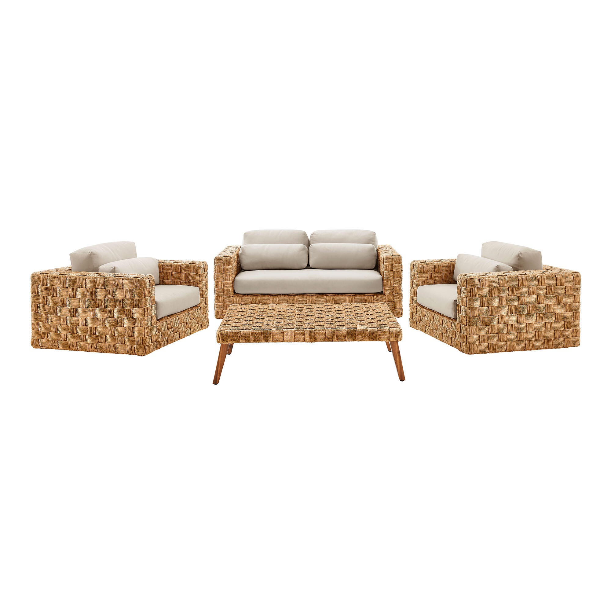 Modway Thames Outdoor Loveseat and 2 Armchairs with Coffee Table, , large