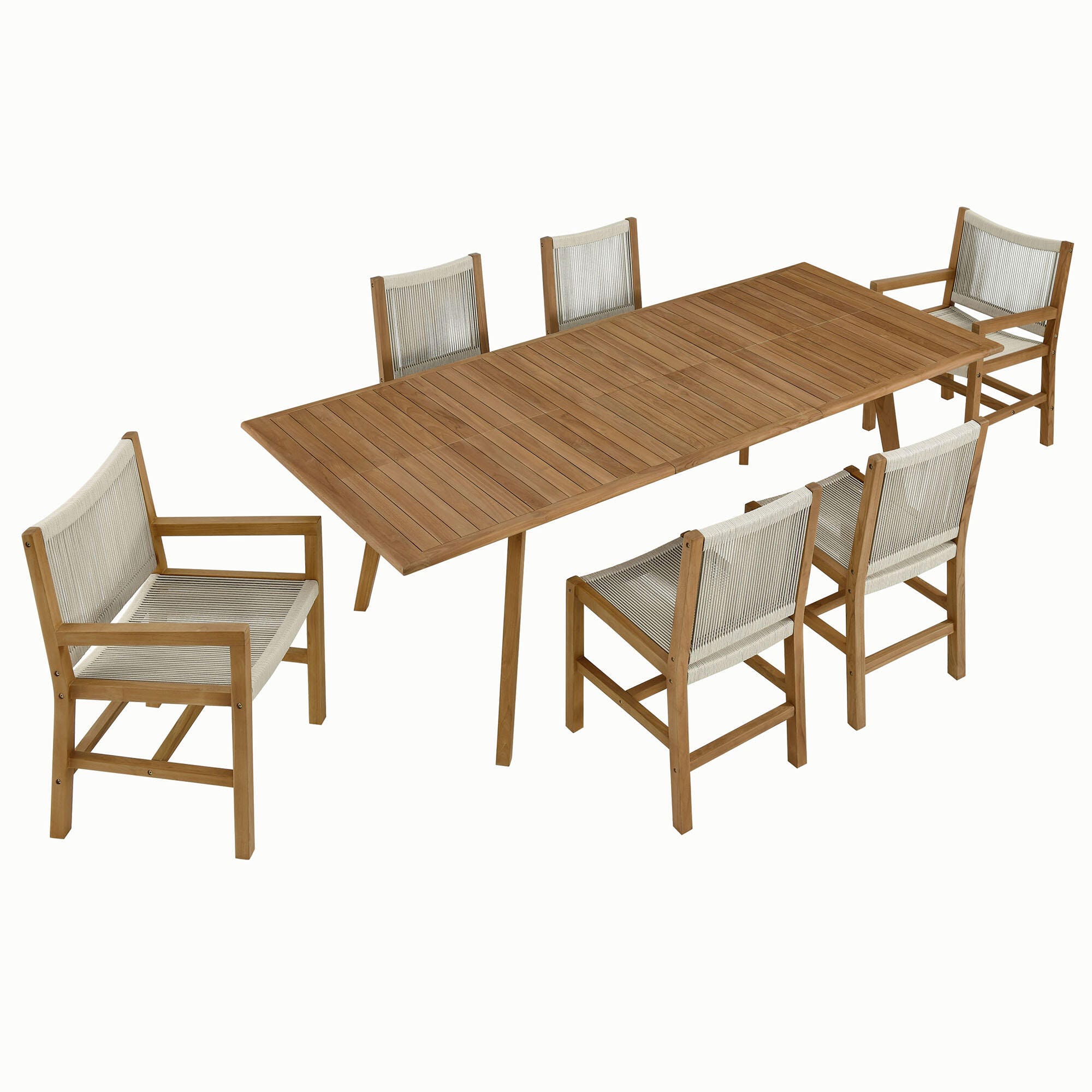 Modway Vienna Outdoor Dining Table and 6 Chairs, Natural/Natural, large