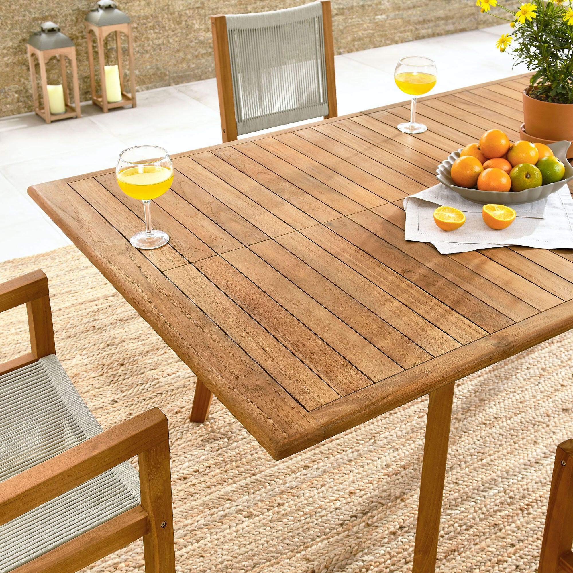 Modway Vienna Outdoor Dining Table and 6 Chairs, Natural/Natural, large