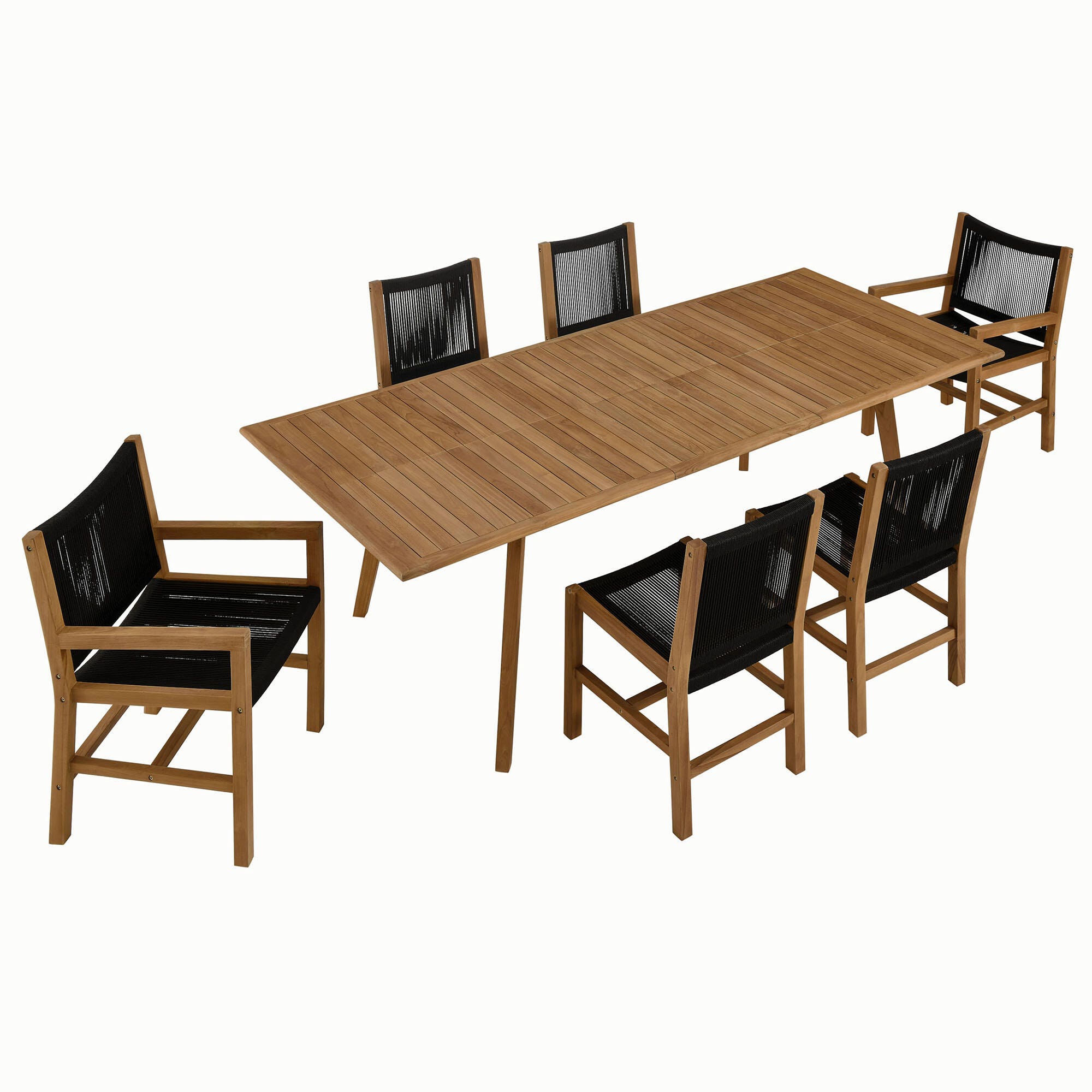 Modway Vienna Outdoor Dining Table and 6 Chairs, Natural/Black, large