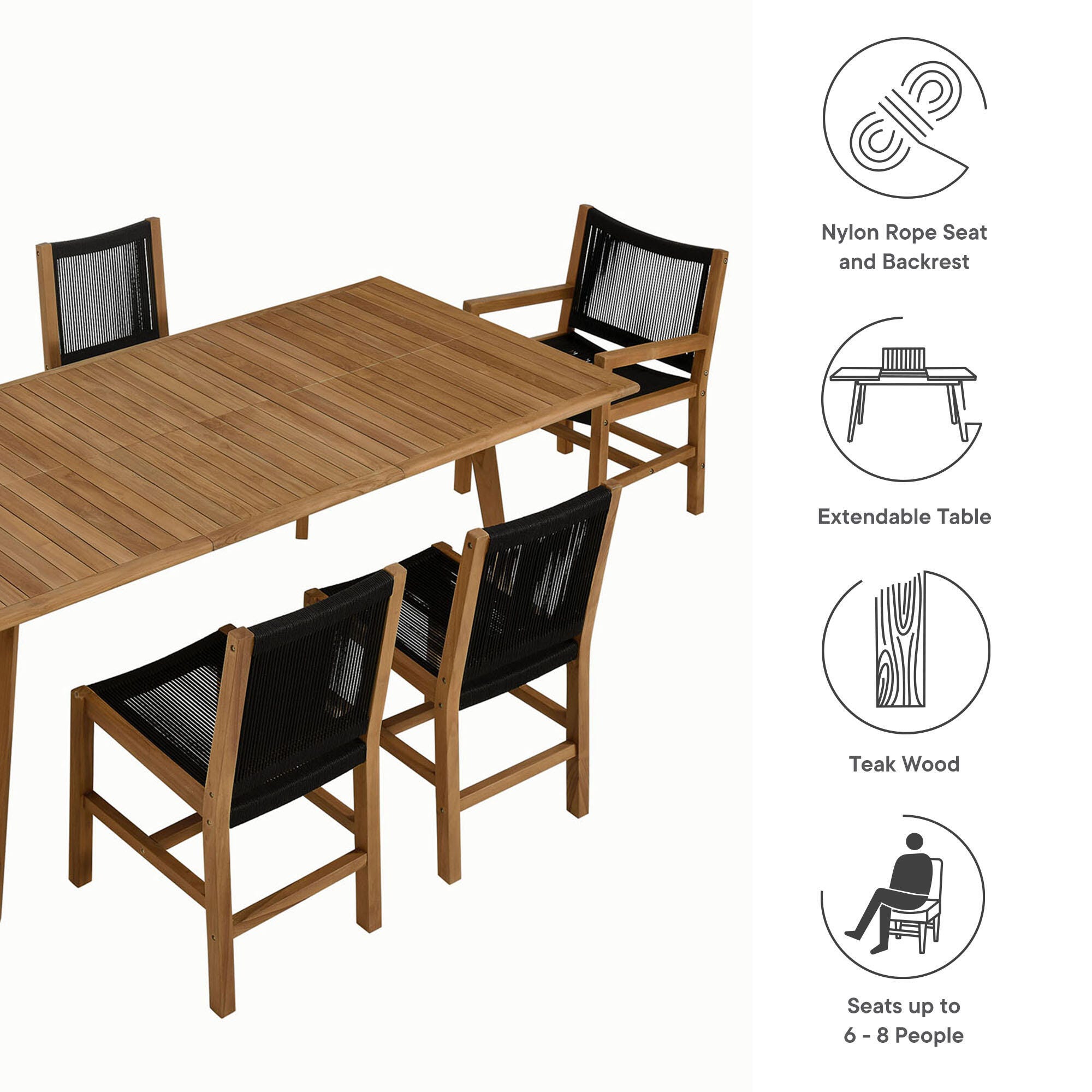 Modway Vienna Outdoor Dining Table and 6 Chairs, Natural/Black, large