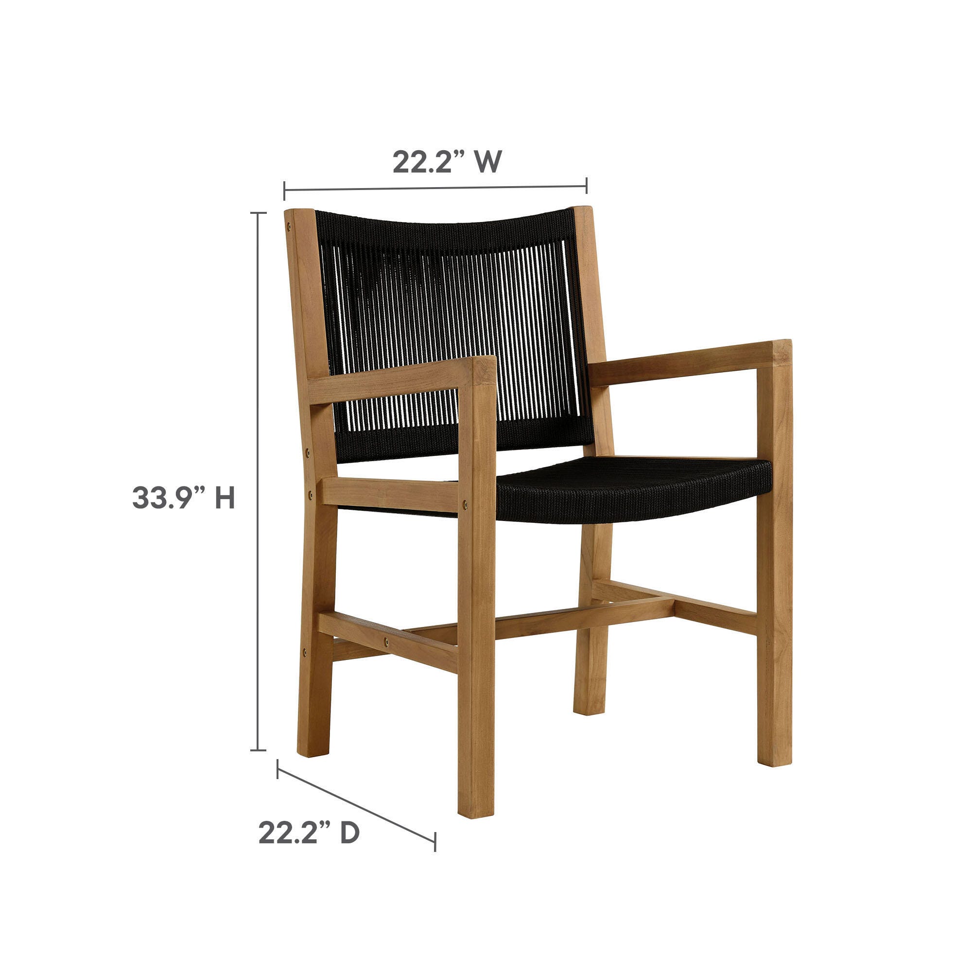 Modway Vienna Outdoor Dining Table and 6 Armchairs, Natural/Black, large