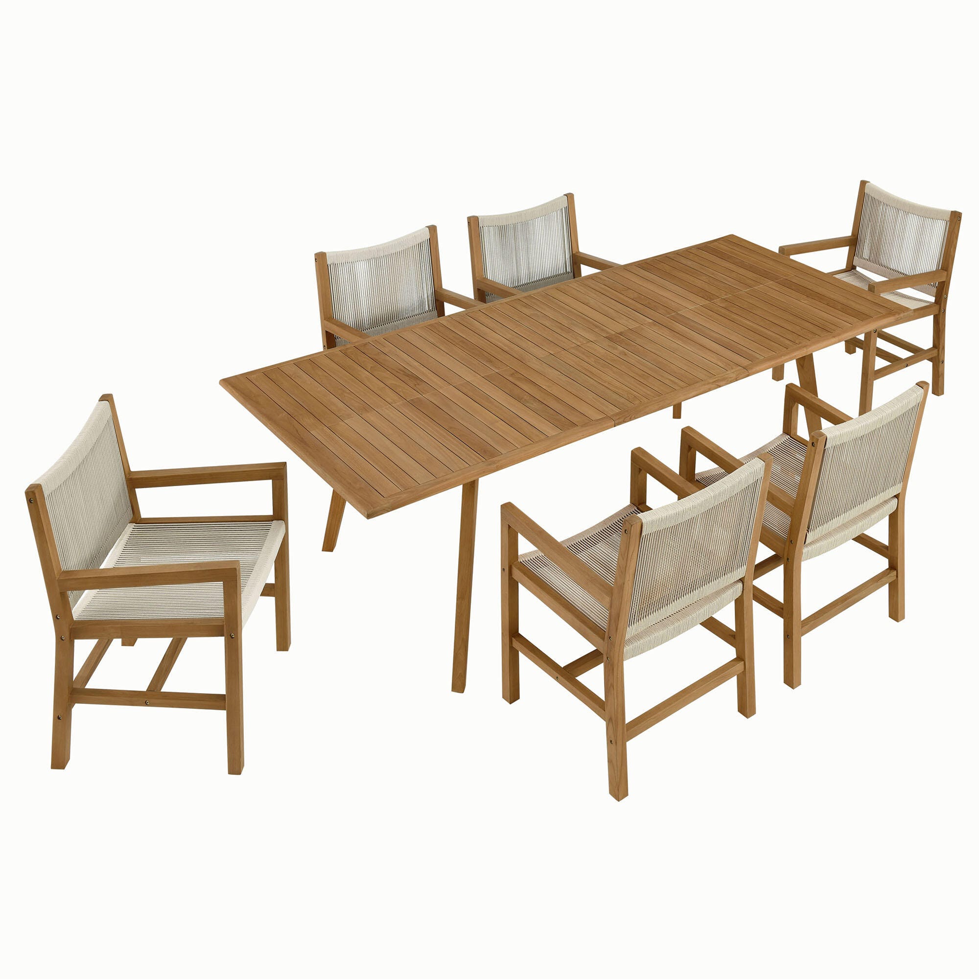 Modway Vienna Outdoor Dining Table and 6 Armchairs, Natural, large