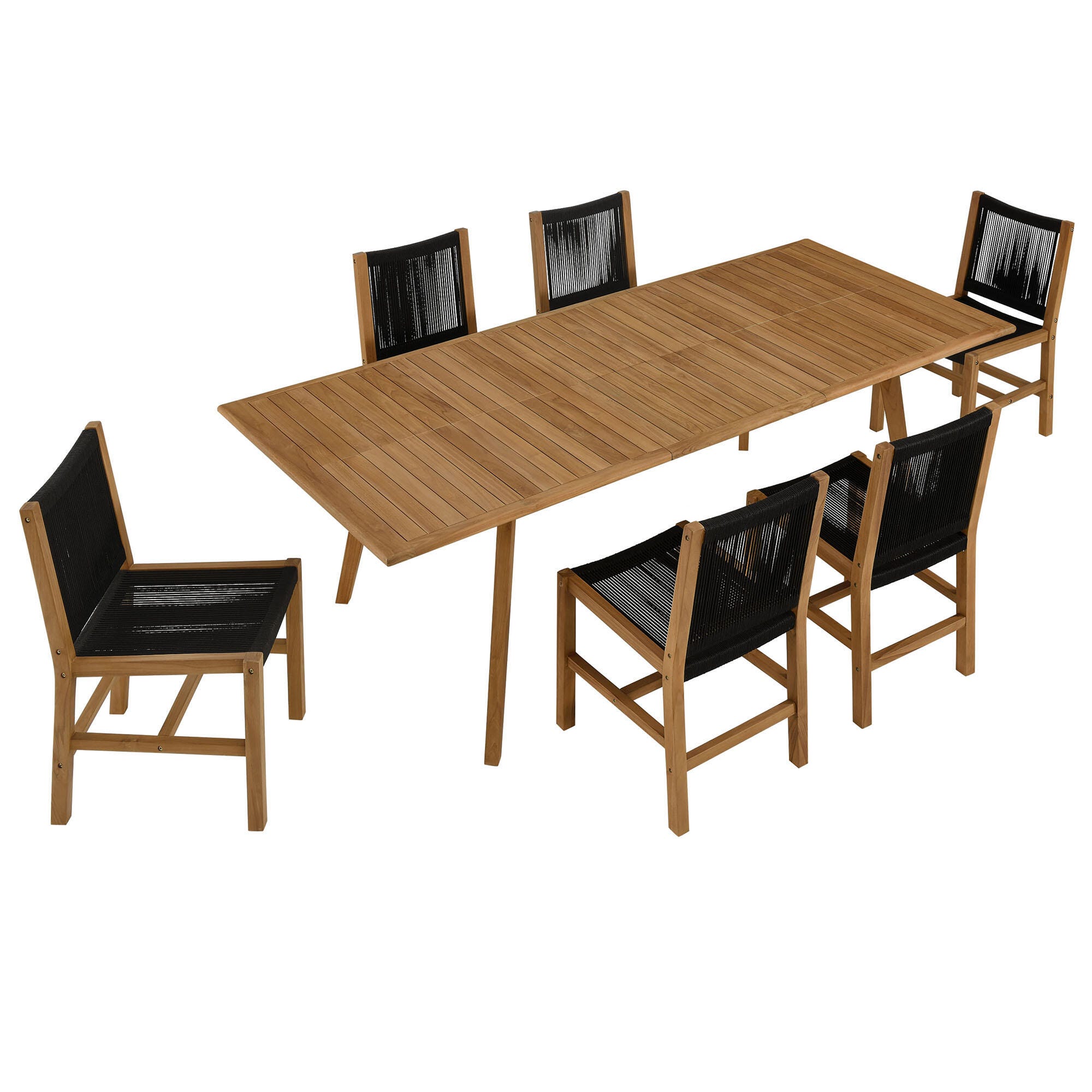 Modway Vienna Outdoor Dining Table and 6 Armless Chairs, Natural/Black, large