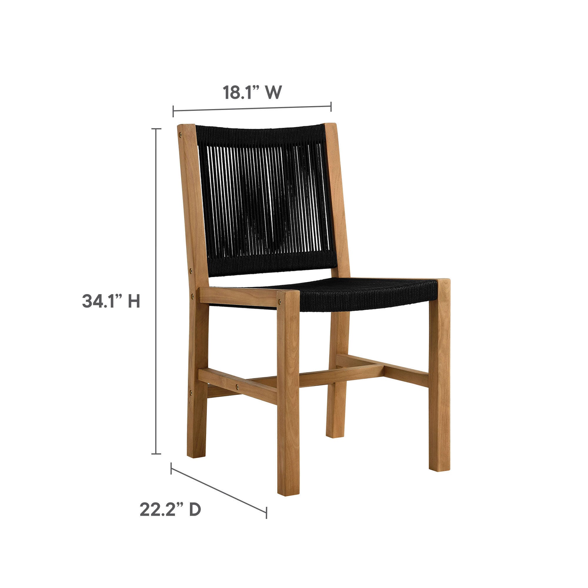 Modway Vienna Outdoor Dining Table and 6 Armless Chairs, Natural/Black, large