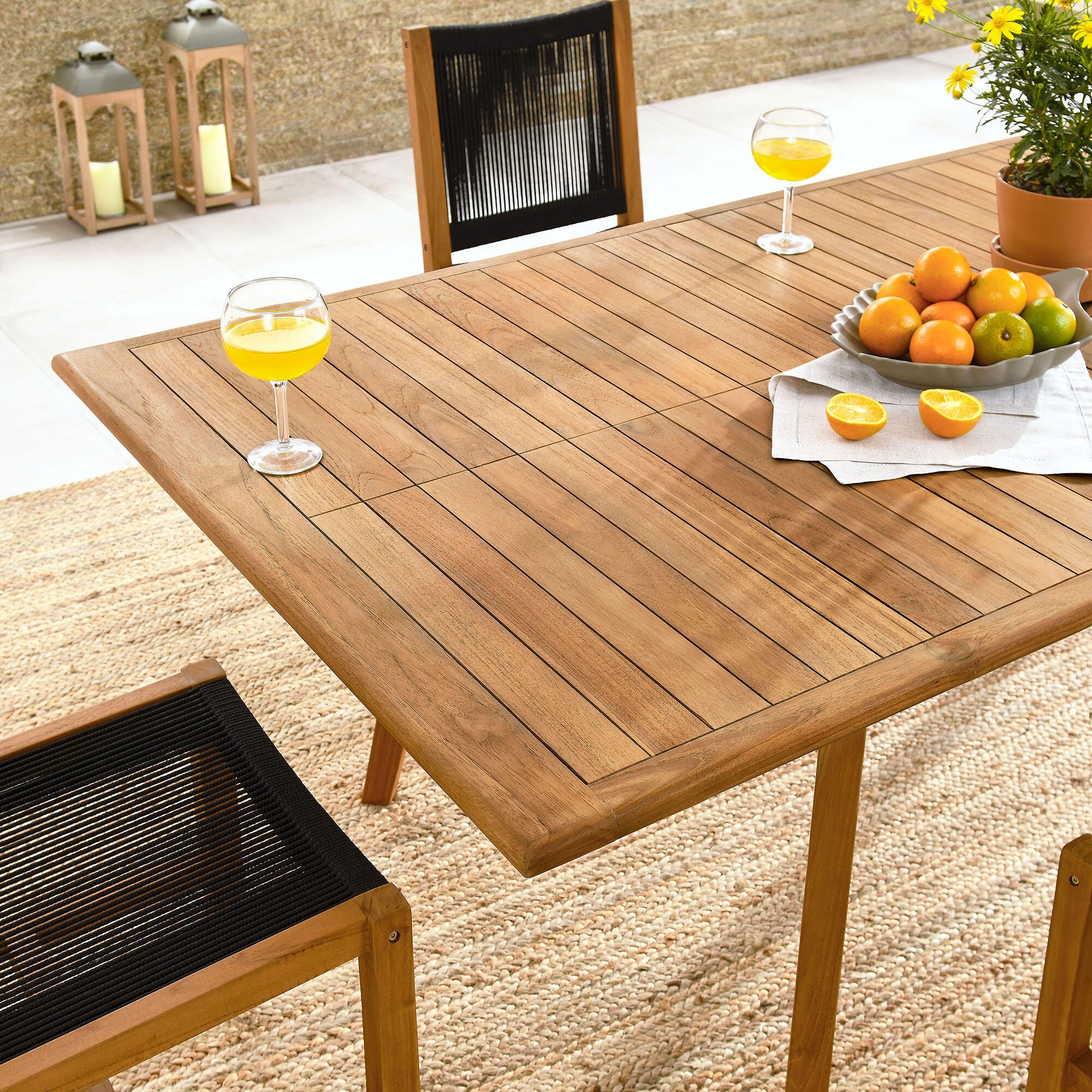 Modway Vienna Outdoor Dining Table and 6 Armless Chairs, Natural/Black, large