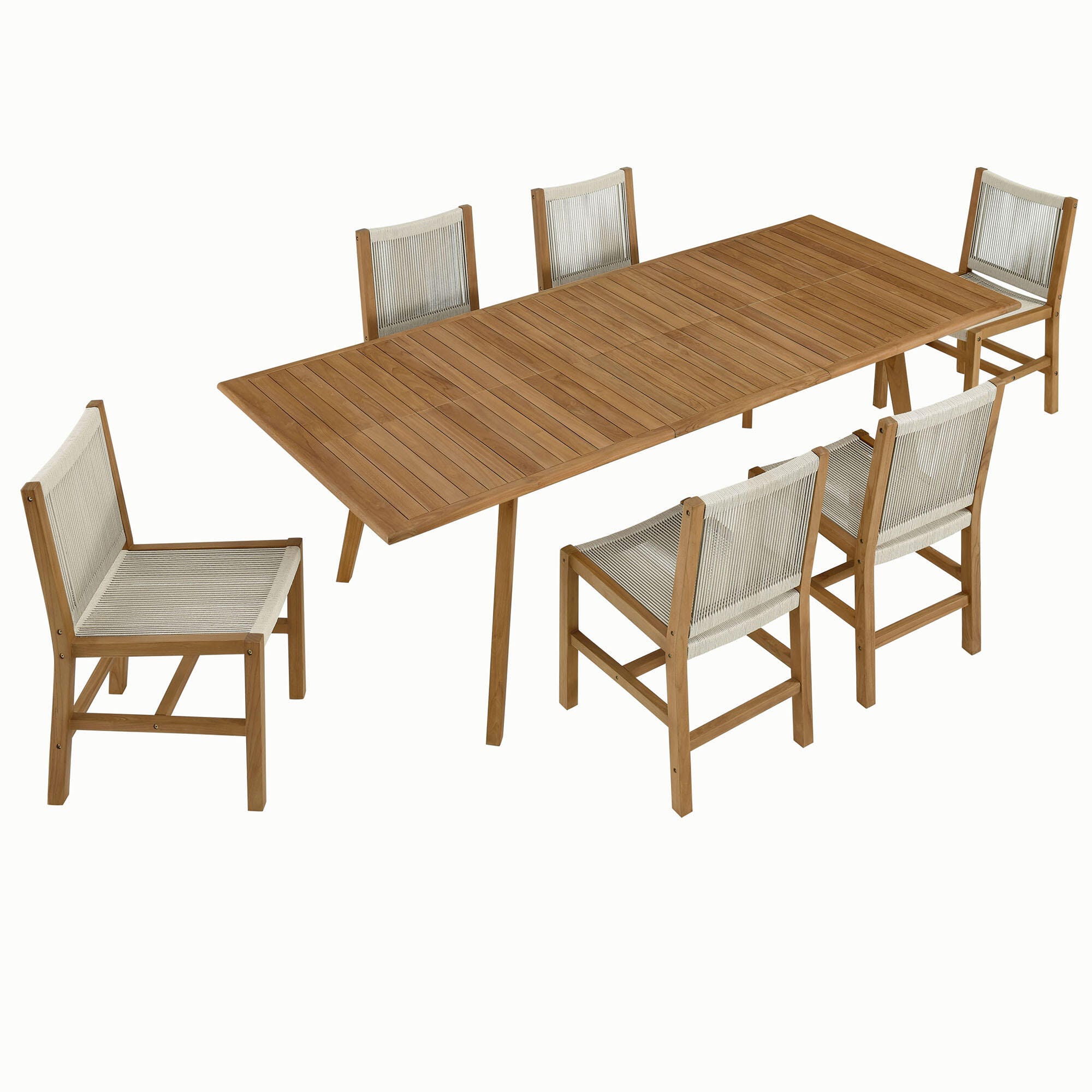 Modway Vienna Outdoor Dining Table and 6 Armless Chairs, Natural, large