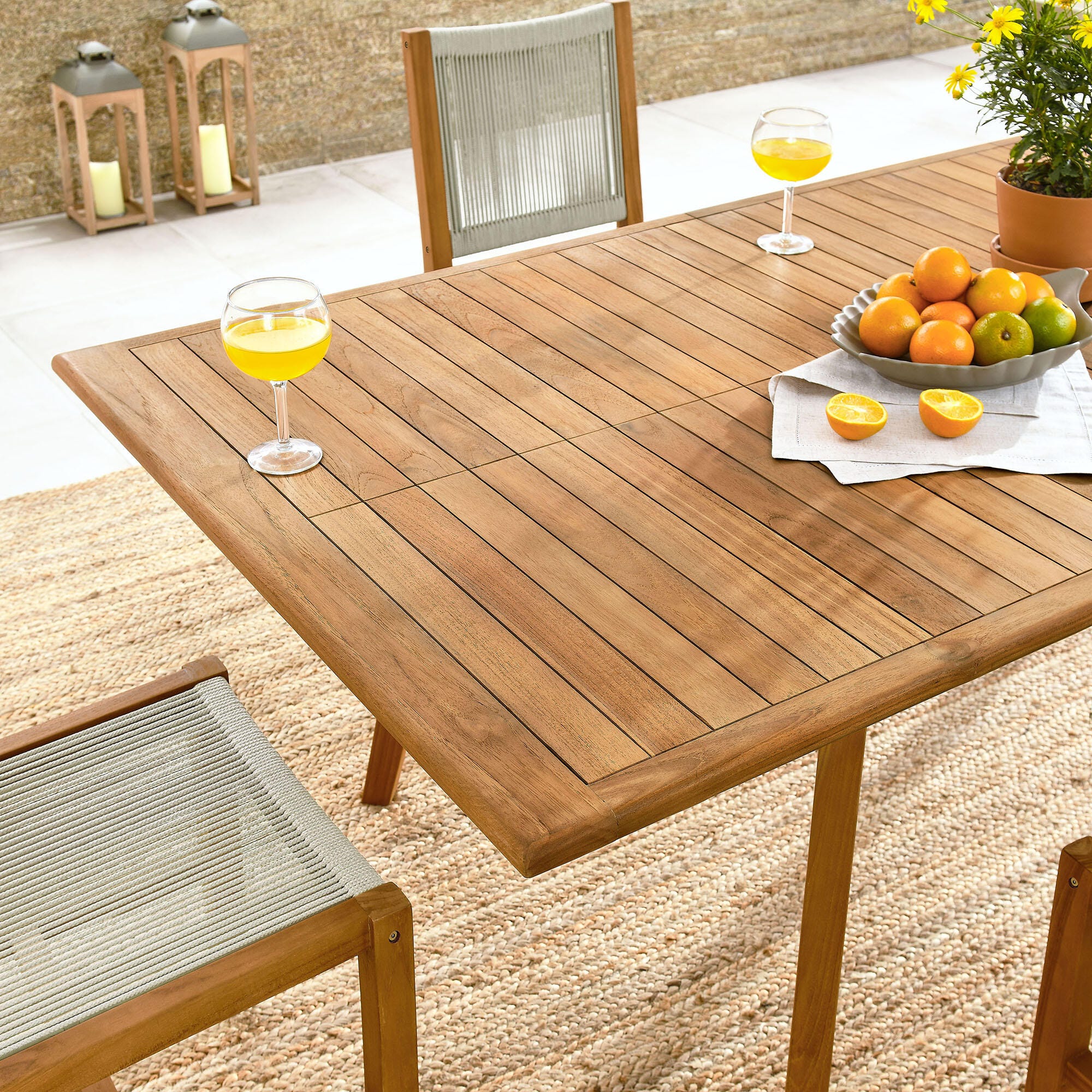 Modway Vienna Outdoor Dining Table and 6 Armless Chairs, Natural, large