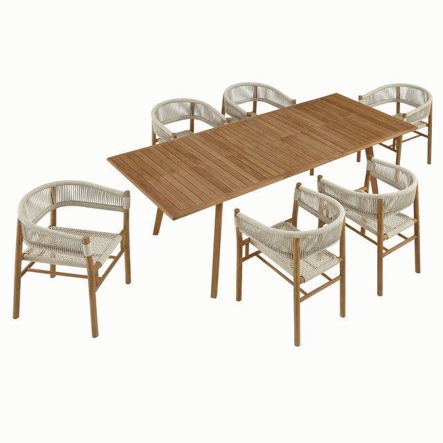 Modway Vienna Outdoor Dining Table and 6 Curved-Back Armchairs