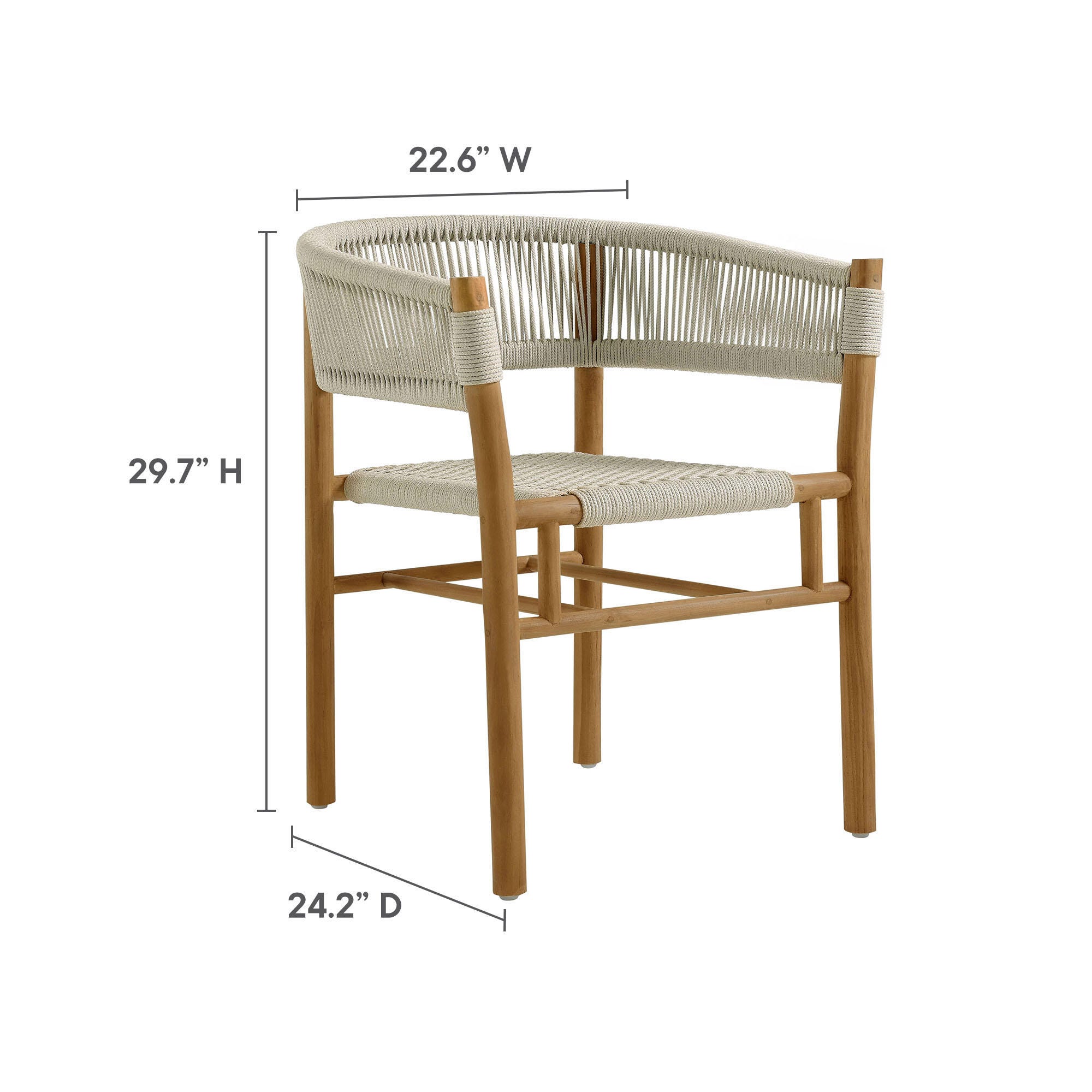 Modway Vienna Outdoor Dining Table and 6 Curved-Back Armchairs, Natural, large