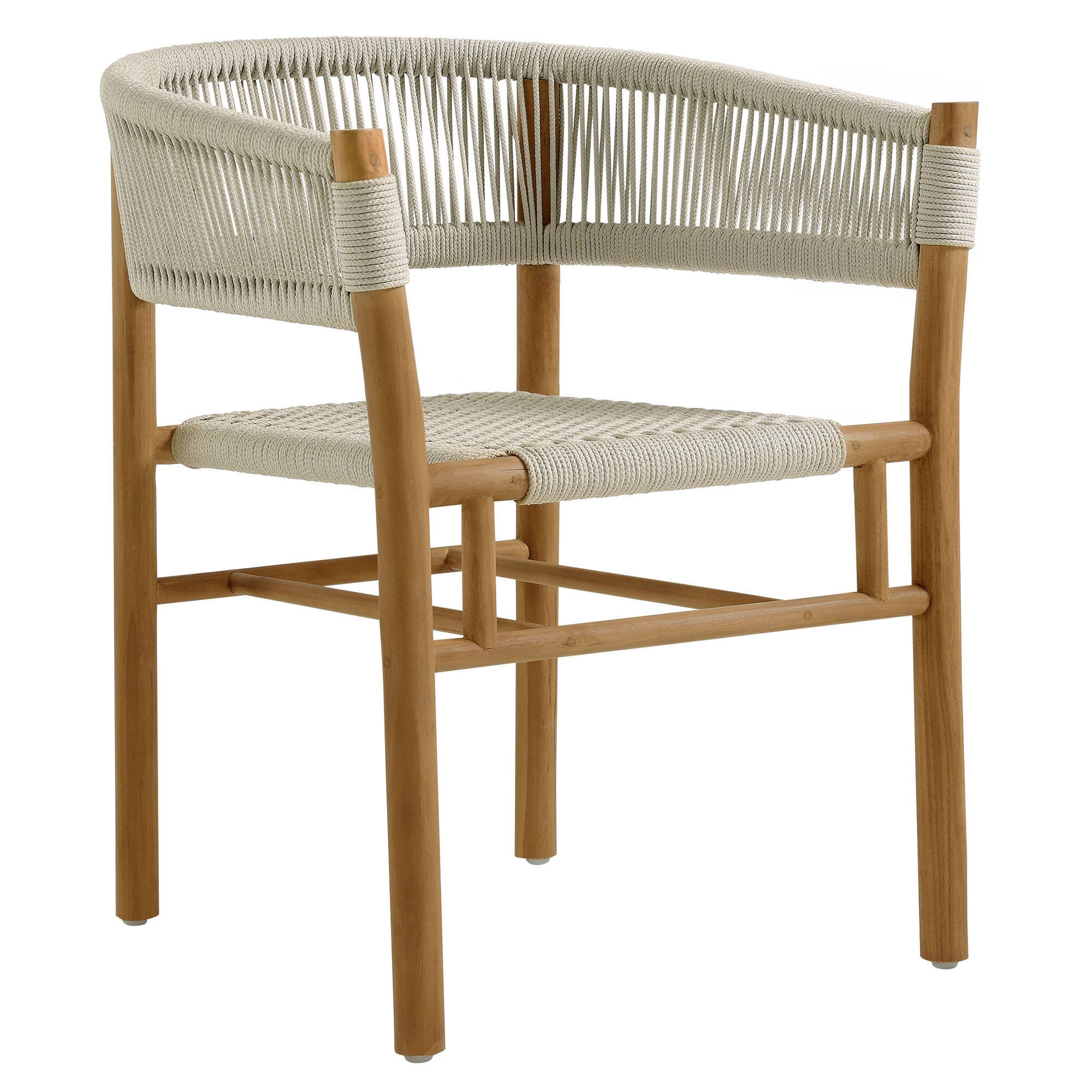 Modway Vienna Outdoor Dining Table and 6 Curved-Back Armchairs, Natural, large