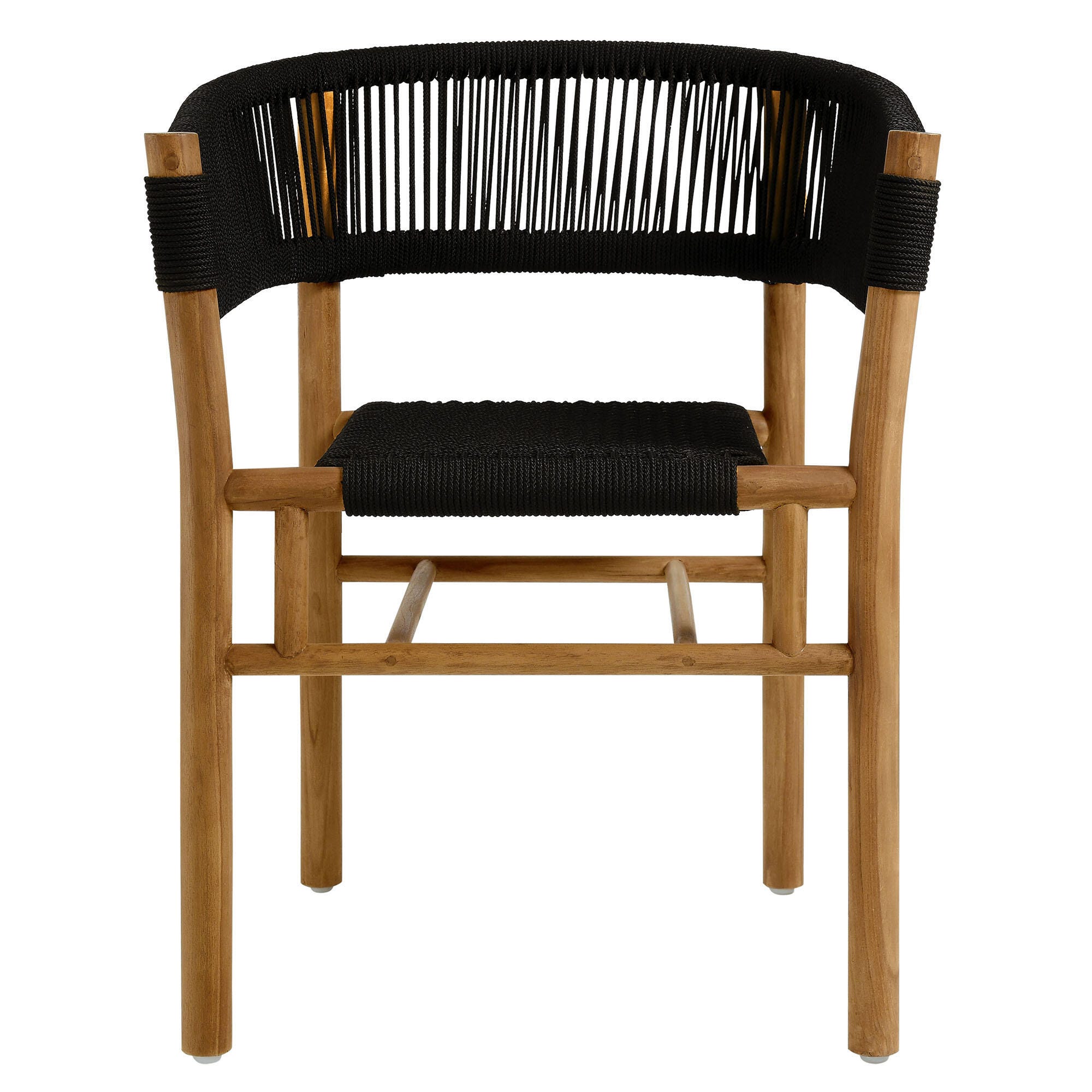Modway Vienna Outdoor Dining Table and 6 Curved-Back Armchairs, Natural/Black, large