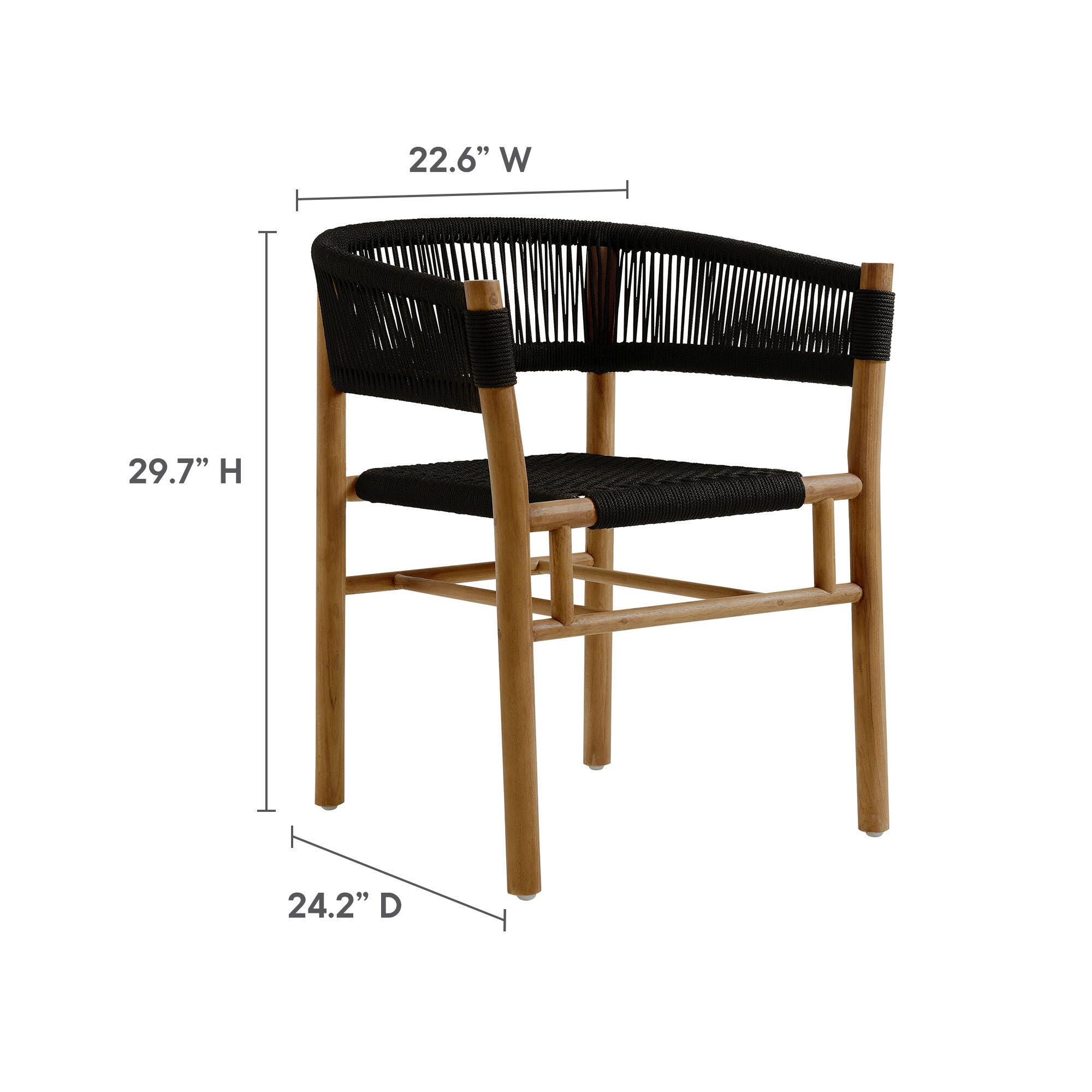 Modway Vienna Outdoor Dining Table and 6 Curved-Back Armchairs, Natural/Black, large