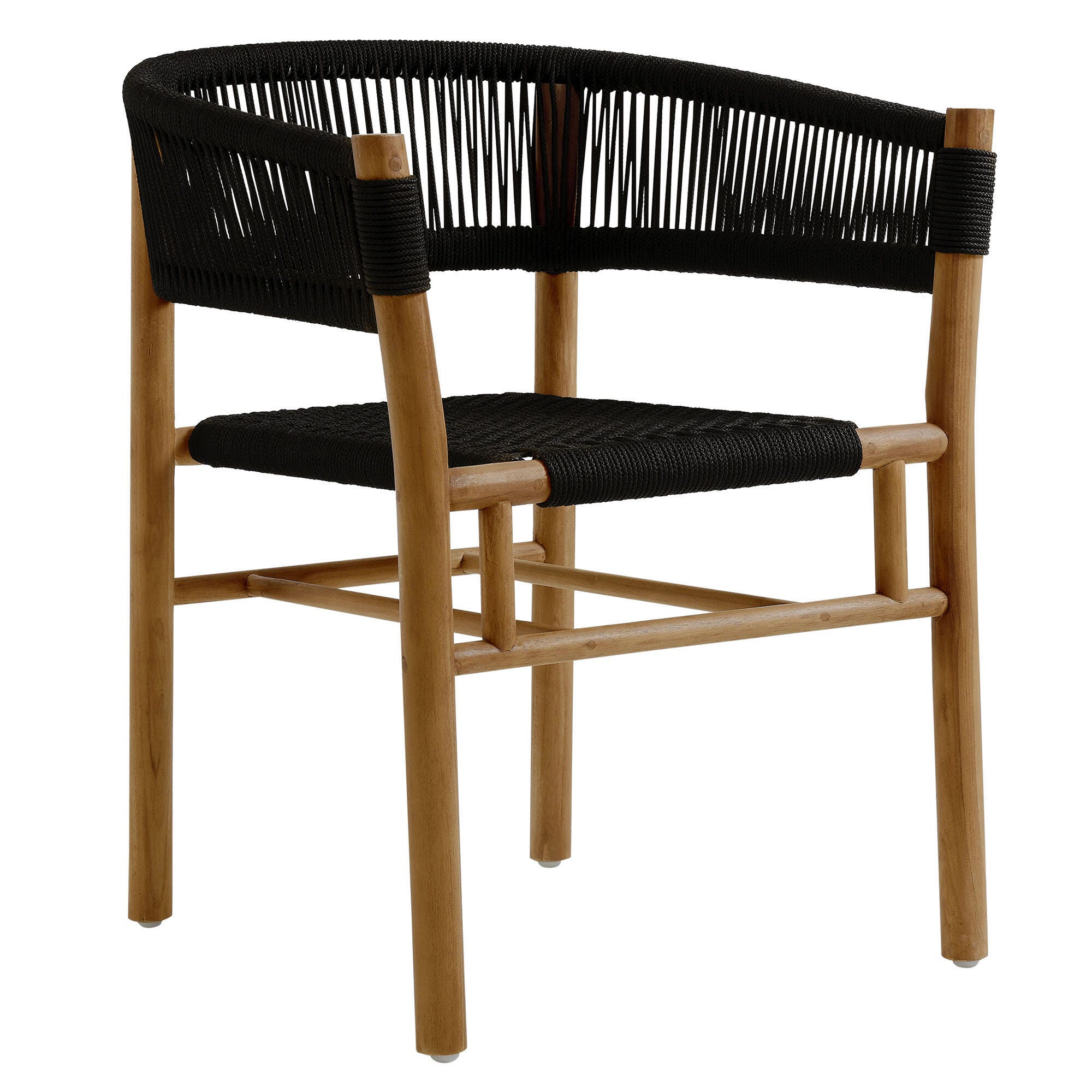 Modway Vienna Outdoor Dining Table and 6 Curved-Back Armchairs, Natural/Black, large