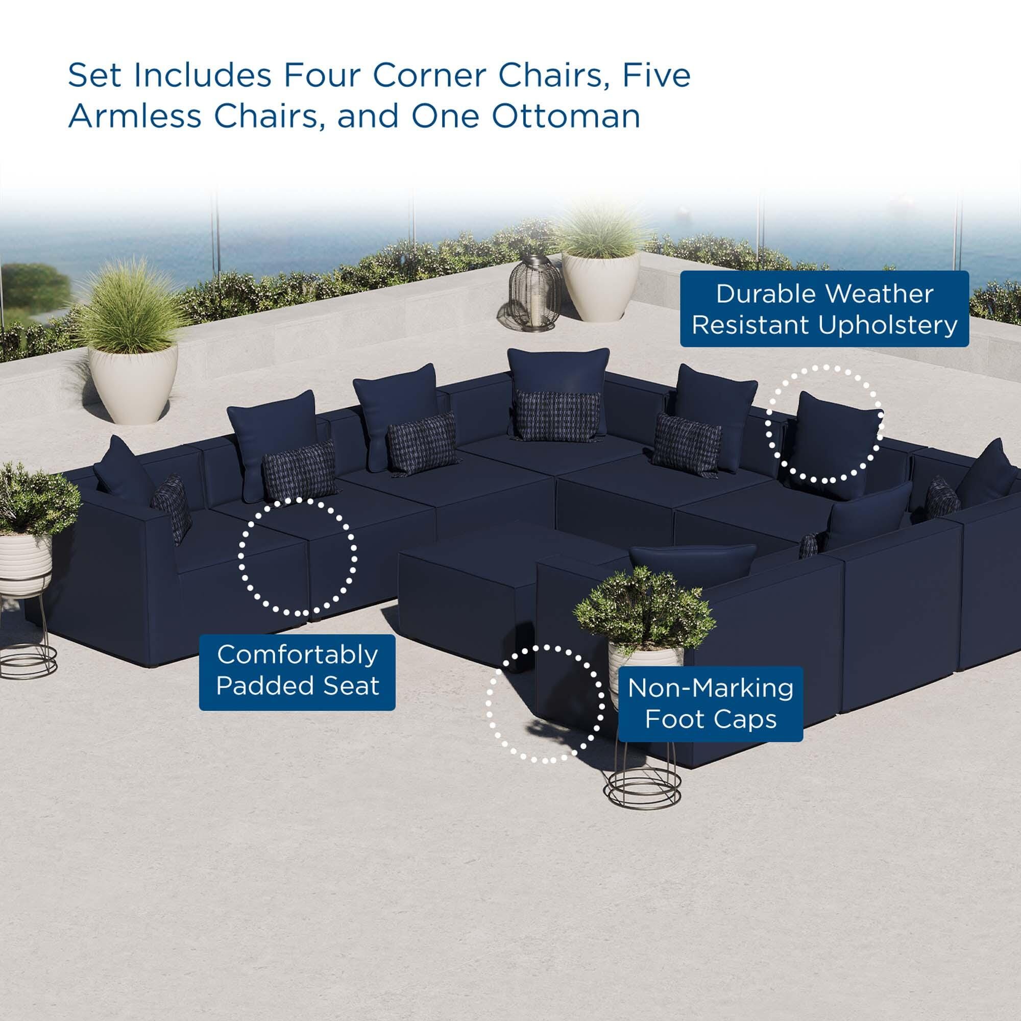 Modway Saybrook 10-Piece Outdoor Sectional, Navy, large