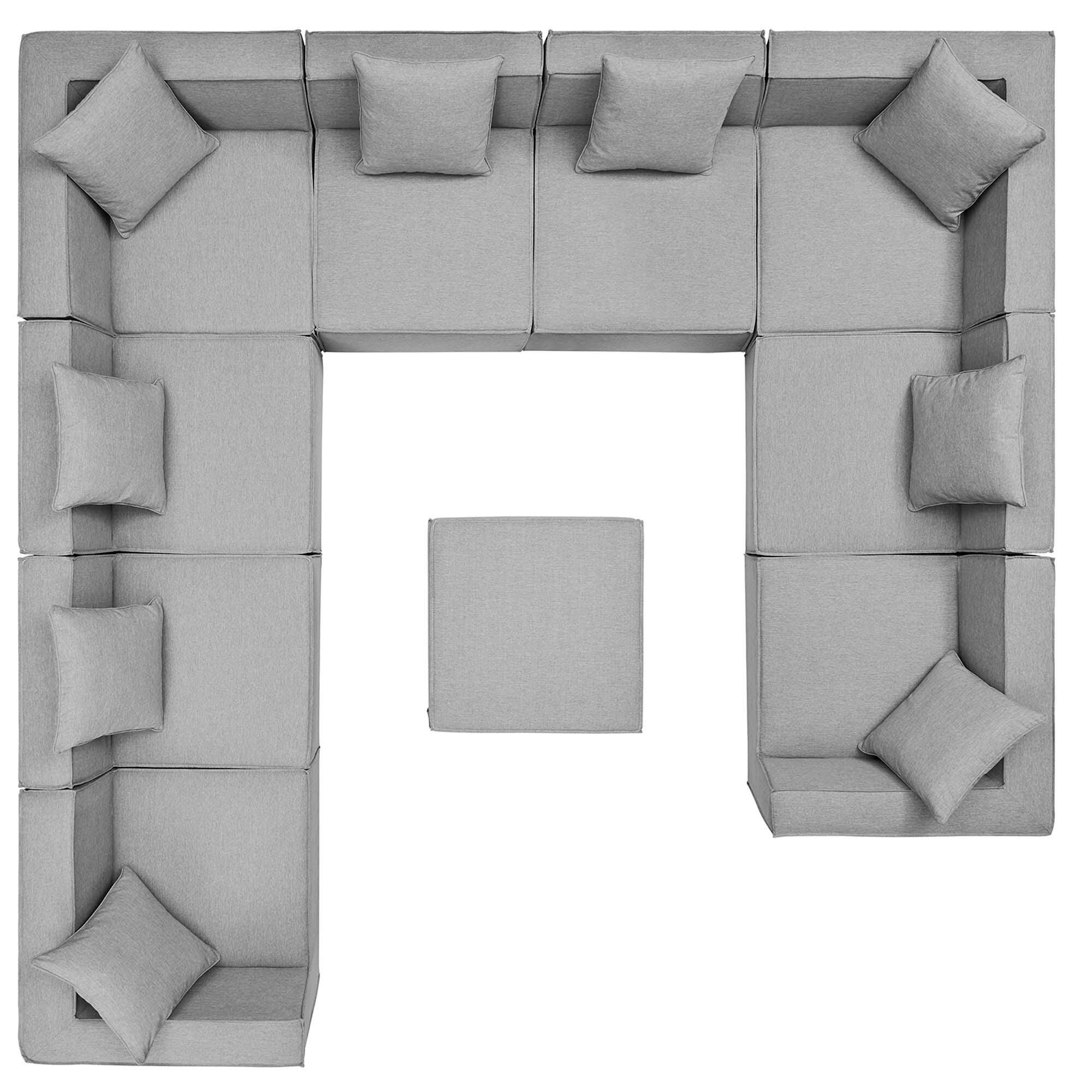 Modway Saybrook 10-Piece Outdoor Sectional, Gray, large