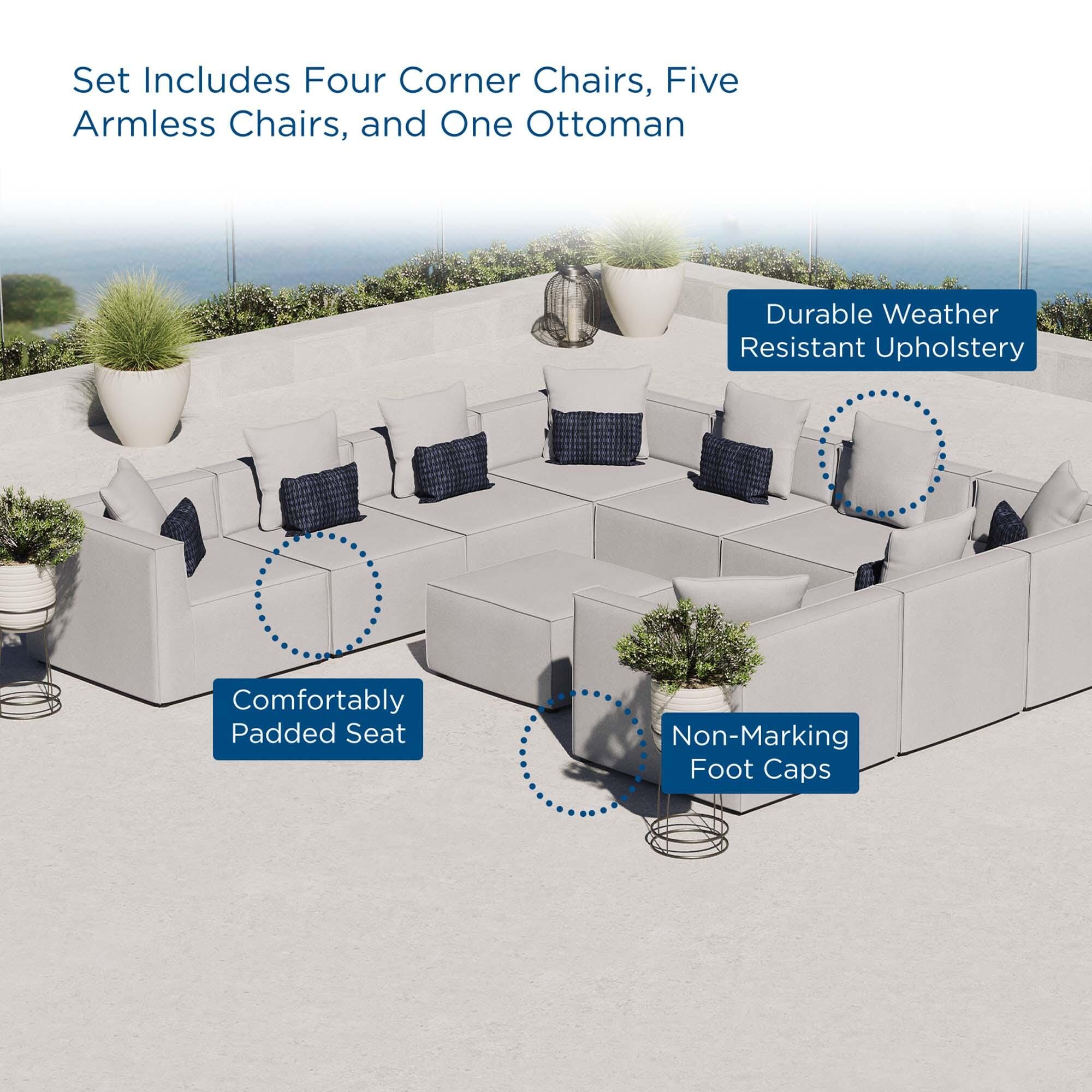 Modway Saybrook 10-Piece Outdoor Sectional, Gray, large