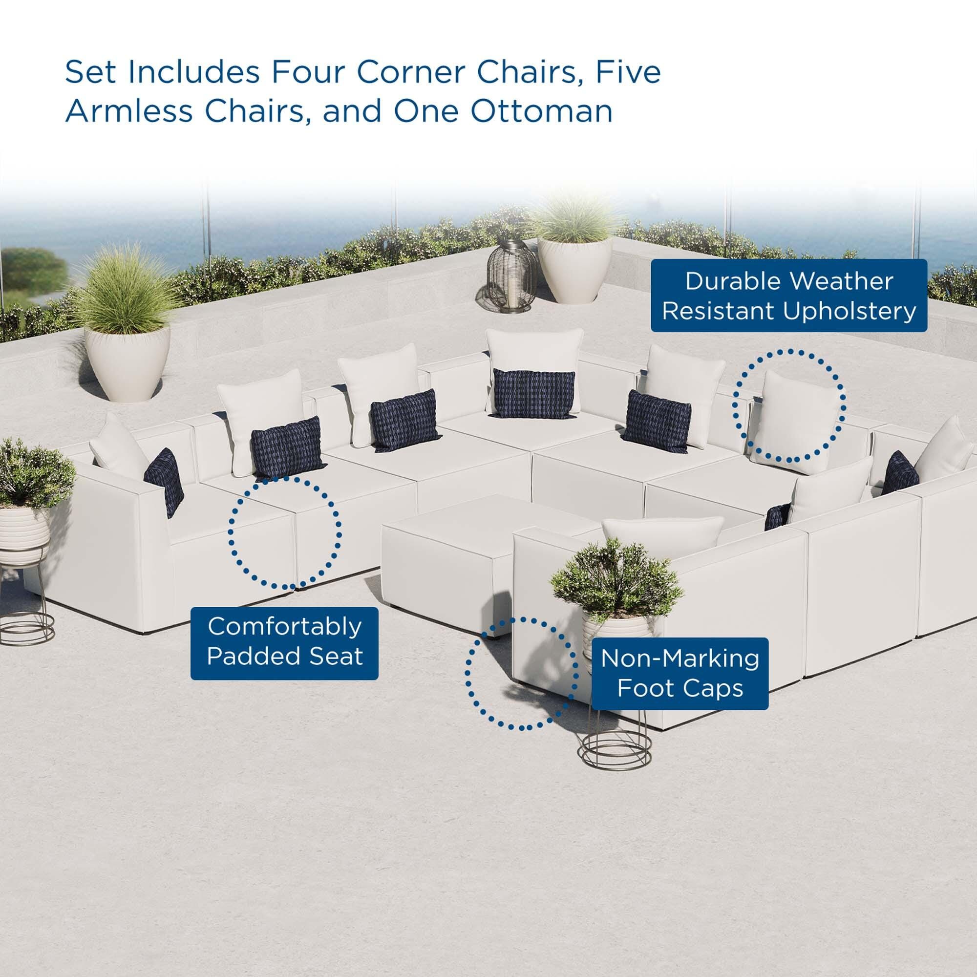Modway Saybrook 10-Piece Outdoor Sectional, White, large