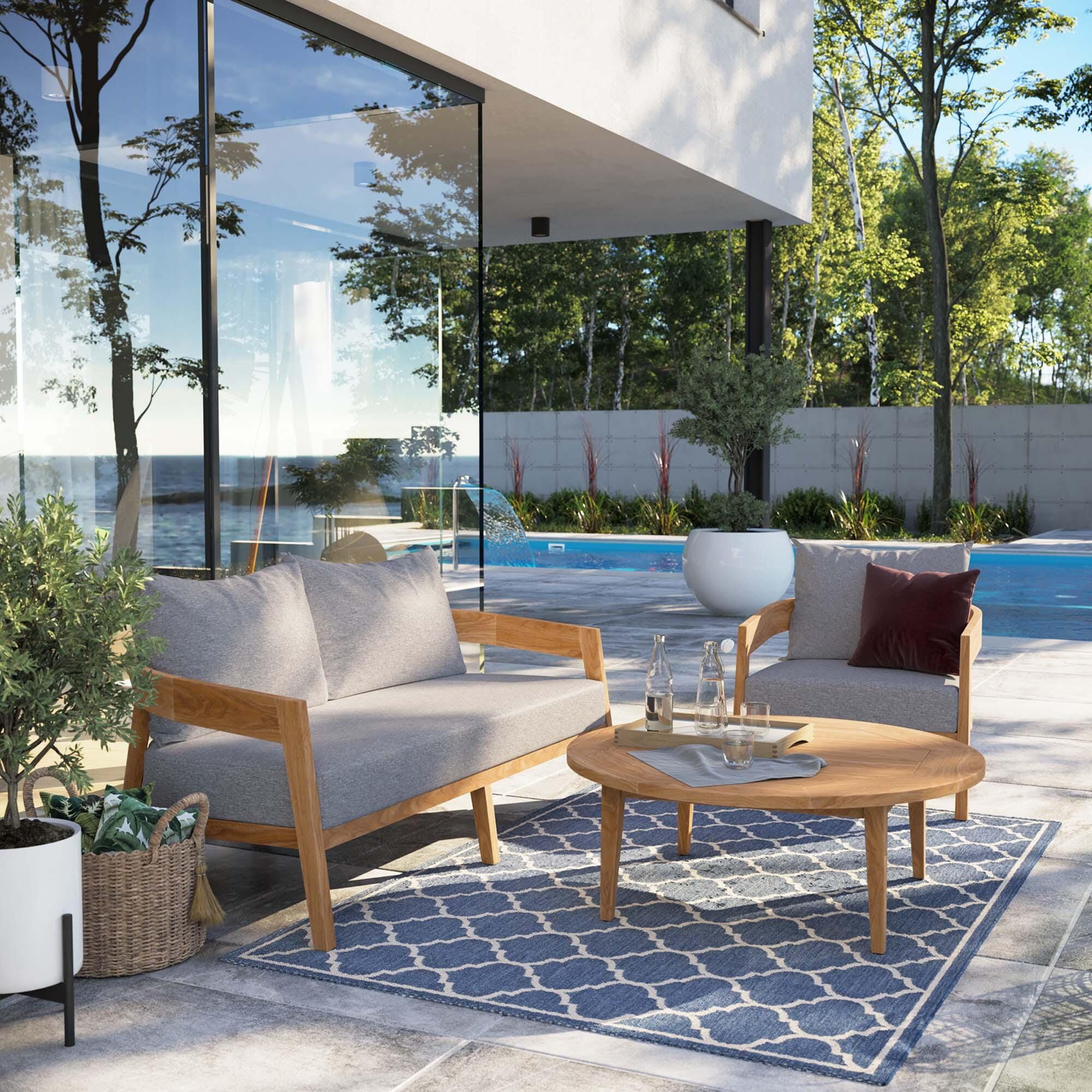 Modway Brisbane 3-Piece Outdoor Patio Set, Natural/Gray, rollover