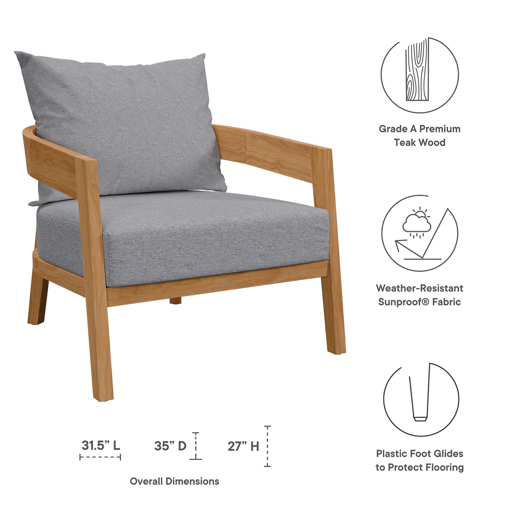 Modway Brisbane 3-Piece Outdoor Patio Set, Natural/Gray, large