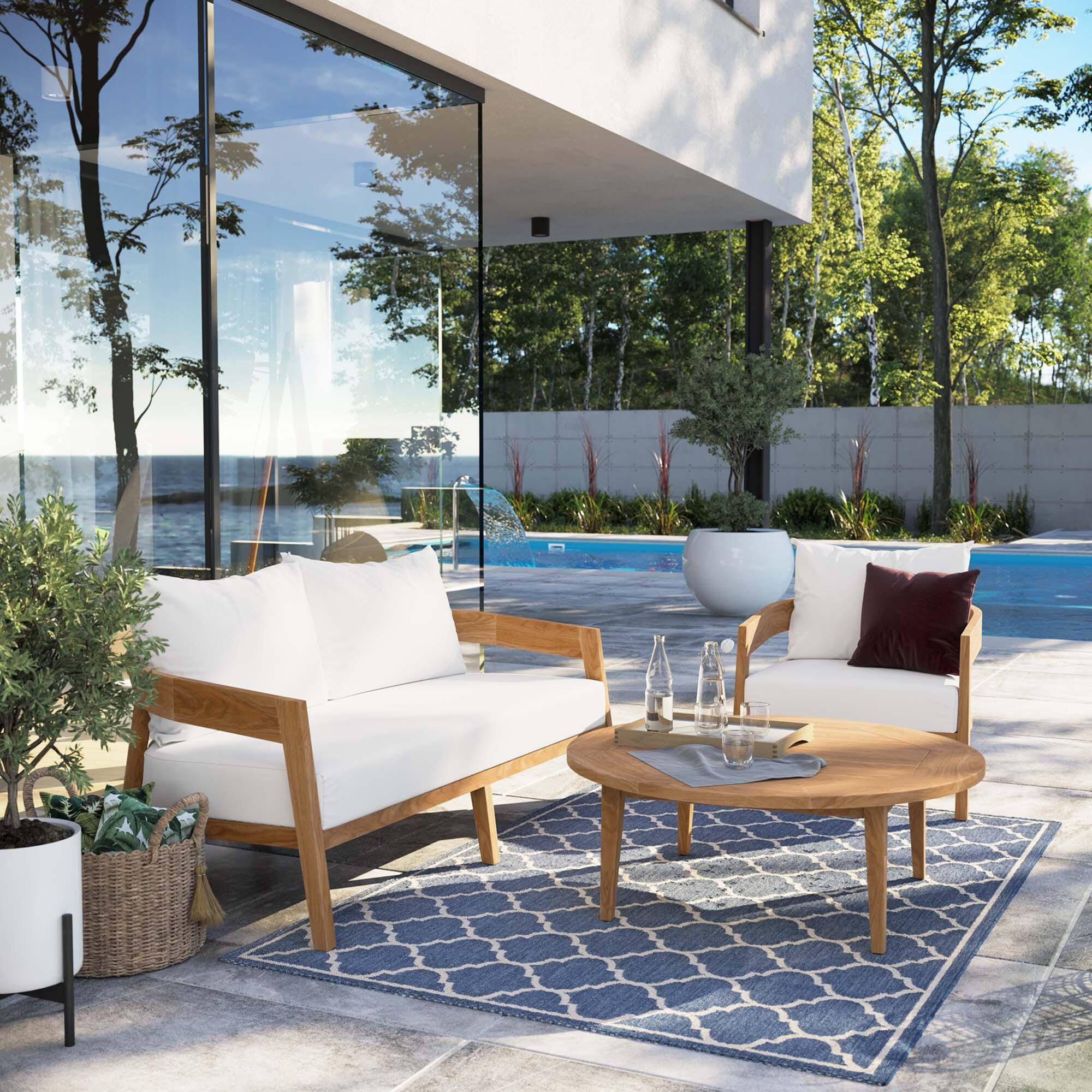Modway Brisbane 3-Piece Outdoor Patio Set, Natural/White, rollover