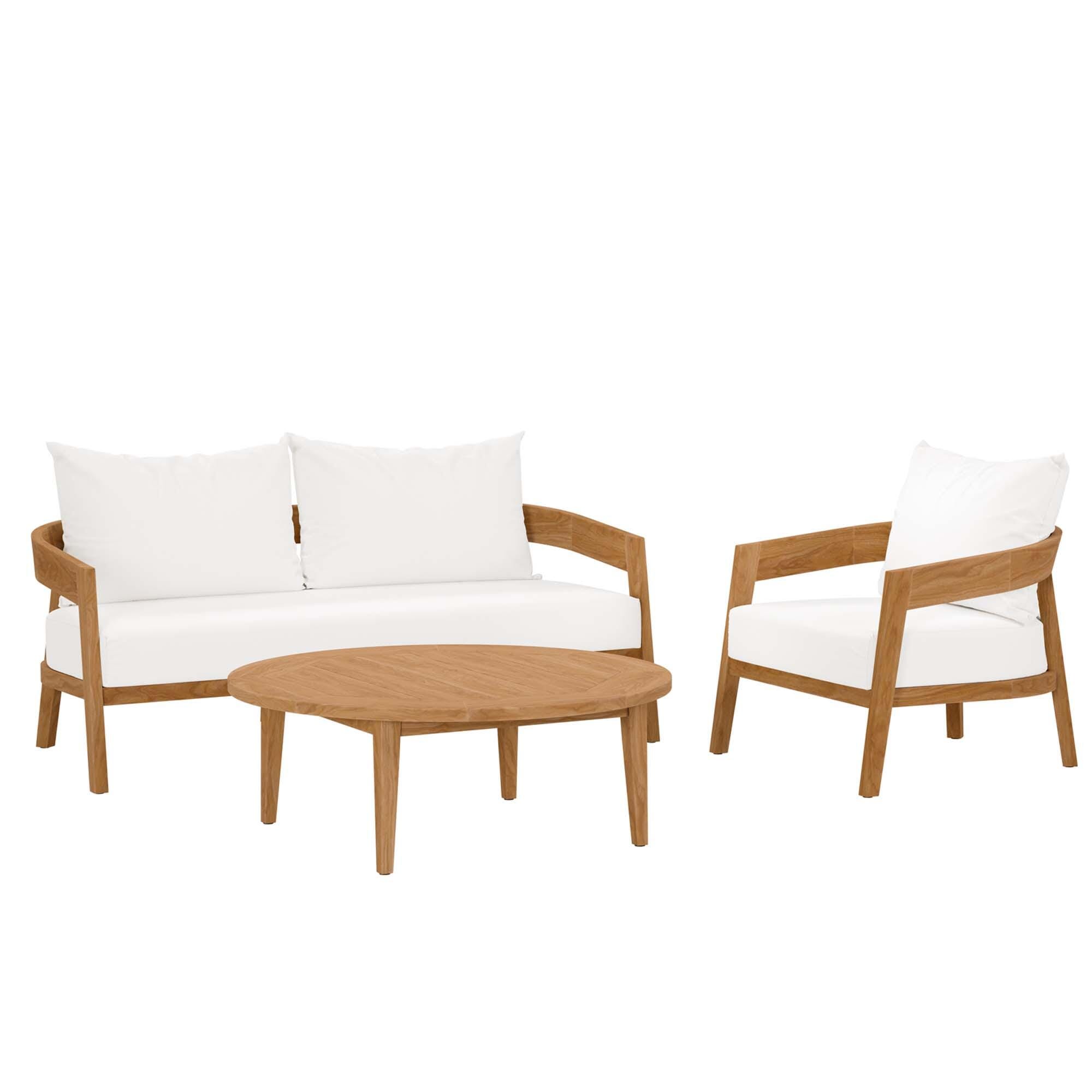Modway Brisbane 3-Piece Outdoor Patio Set, Natural/White, large