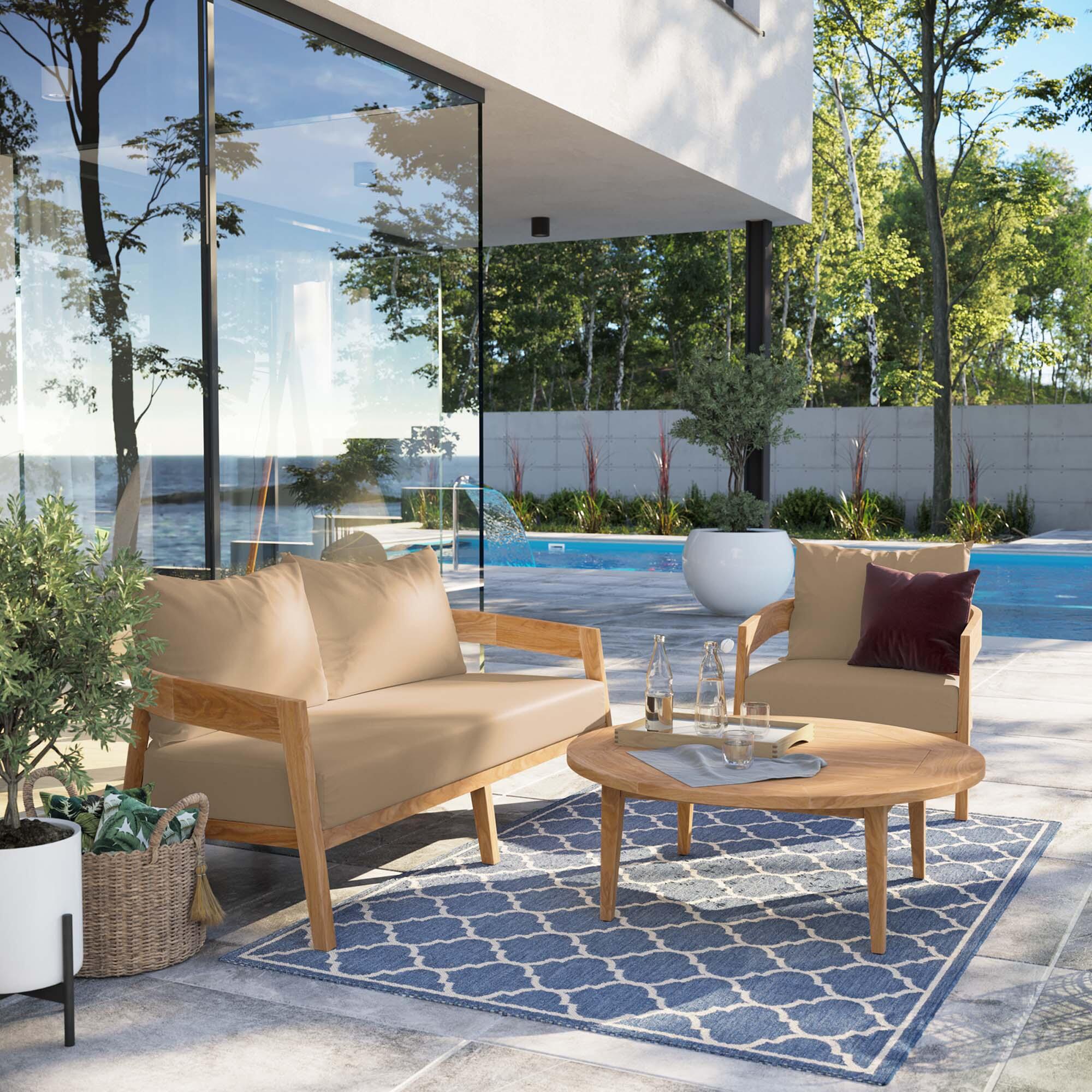 Modway Brisbane 3-Piece Outdoor Patio Set, Natural/Light Brown, rollover